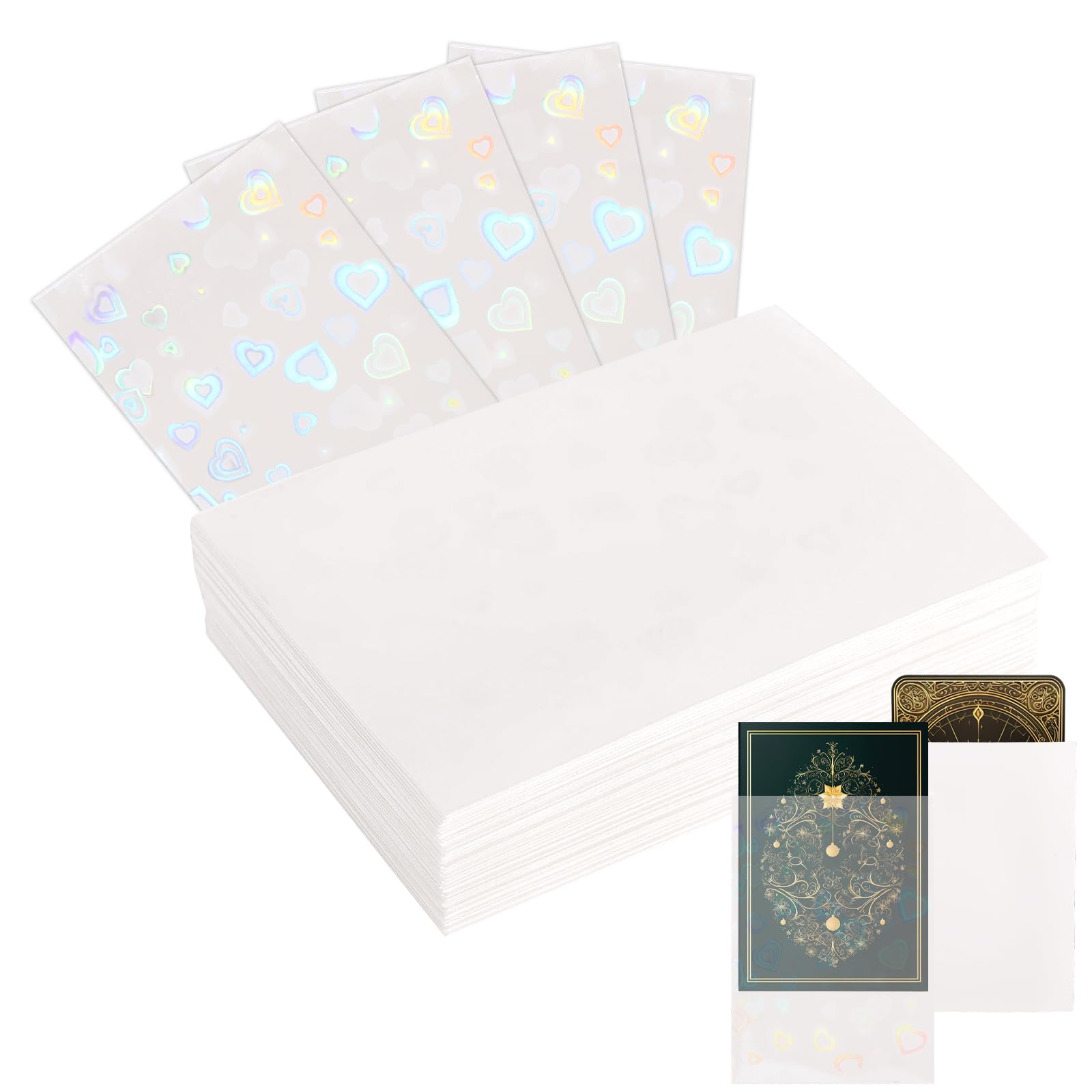 100pcs Photocard Sleeves, 9.1x6.5cm/3.58x2.56in Love Heart-Shape Holographic Foil Protective Cover Laser Flashing Card Sleeves for Card Enthusiasts โ image 1