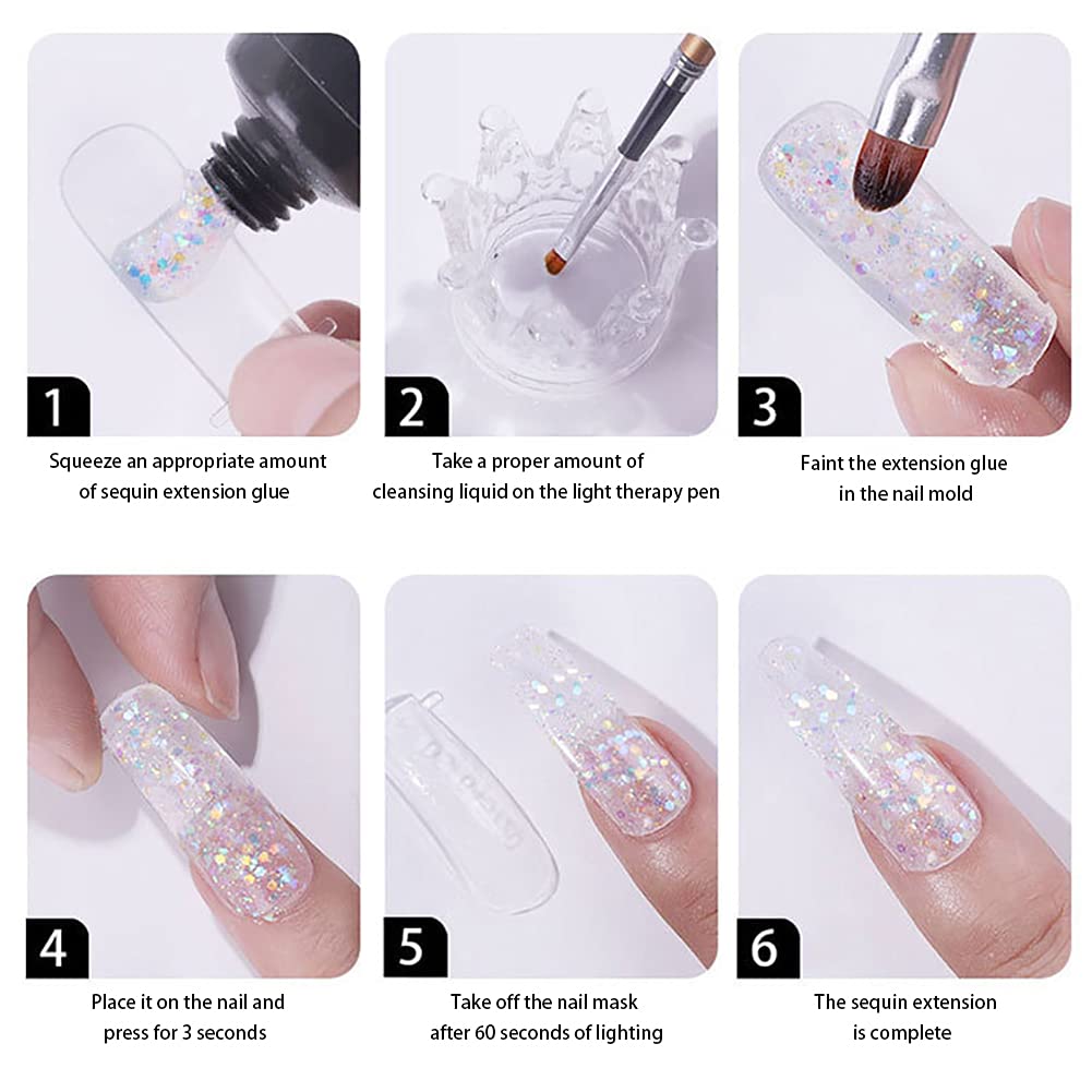 Kit Uñas de Gel Completo, 15ml 6PCS Clear Nude Colors Nail Extension Gel con Solución Antideslizante con 6W U-V/LED Secador de Unas Capa Base Capa Superior de Manicura