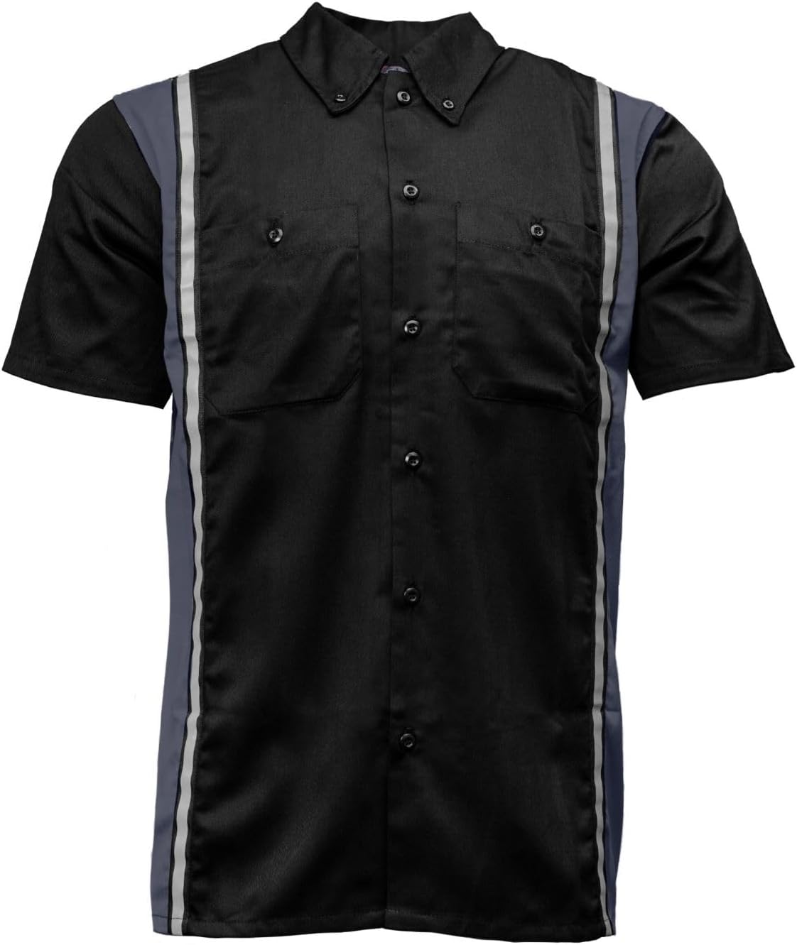 Milwaukee Motorcycle Clothing Co. MDM11608 Men's Classic Black and Grey Button Up Mechanic Shirt w/Reflective Stripe