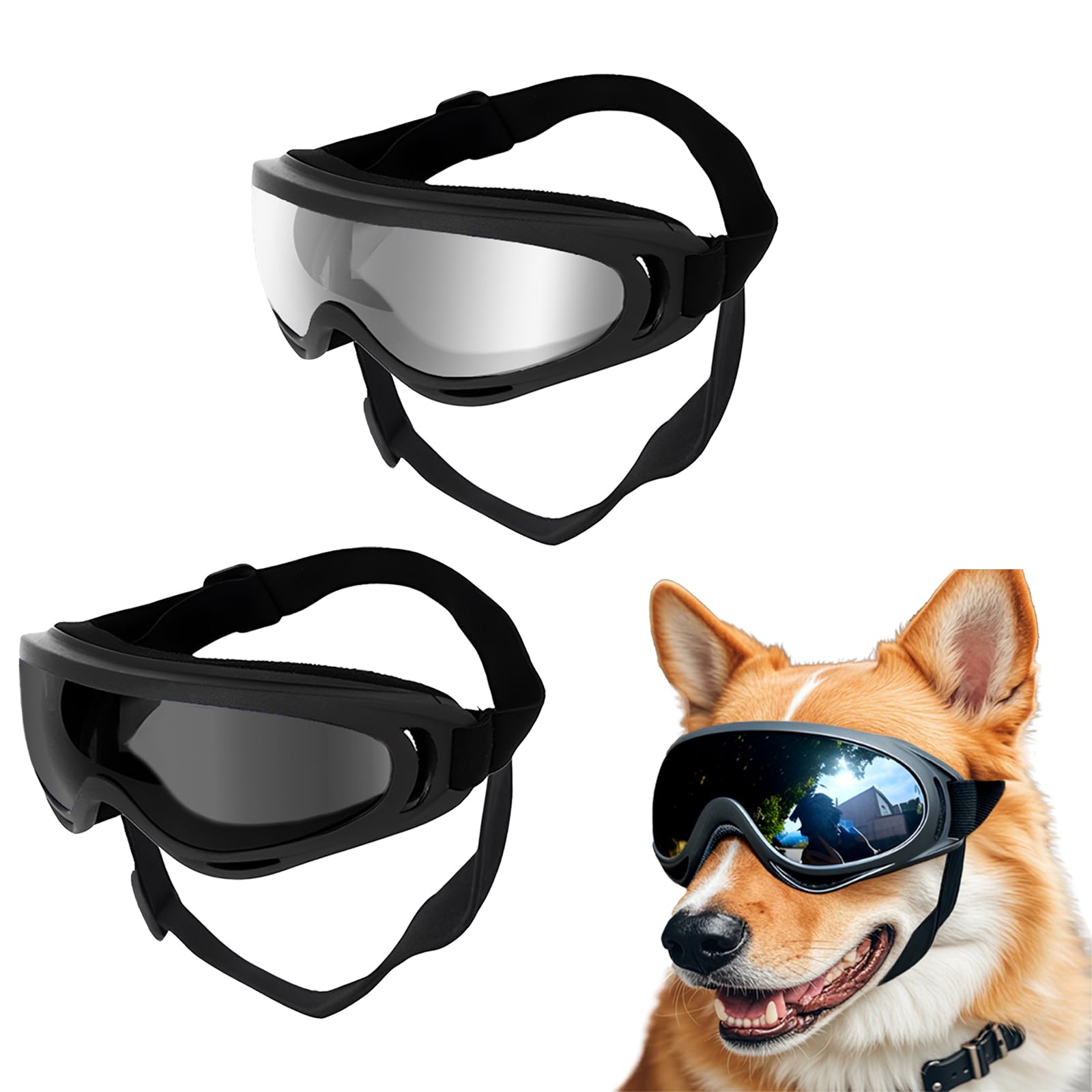 FOSDICK 2 Pcs Dog Goggles, Dog Sunglasses, Doggles Anti-UV Protection