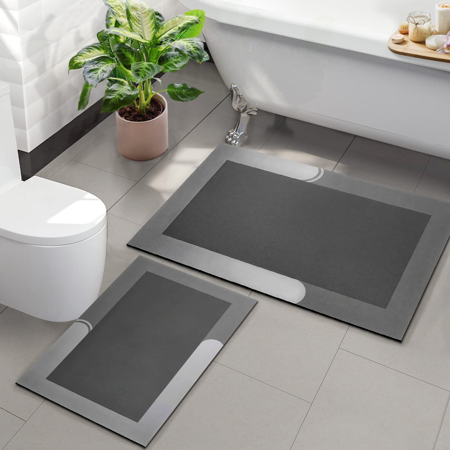 KMSON 2-Piece Bath Mat Set, Bathroom Rugs, Nappa Leather, Non-Slip, Ultra-Soft and Super Absorbent, Diatomaceous Earth, Dirt Barrier, Quick Dry, Floor Foot Mat, Kitchen Rug, Gray โ image 1