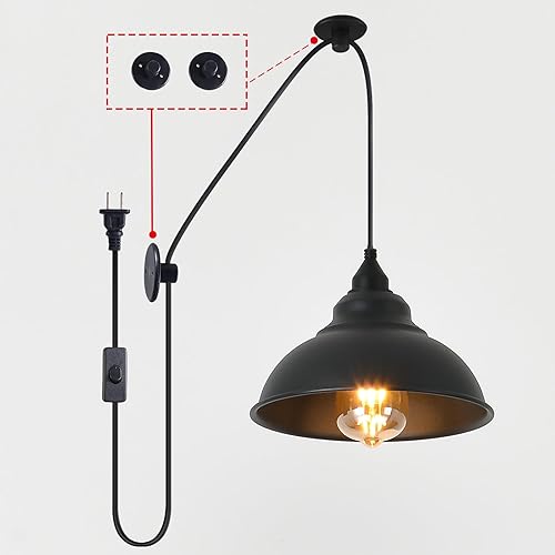 Miniatura 7 de Enchufe en lámparas colgantes Lámparas colgantes Sombras Luz colgante con cable de enchufe Luz negra Lámpara colgante de esquina Lámparas colgantes