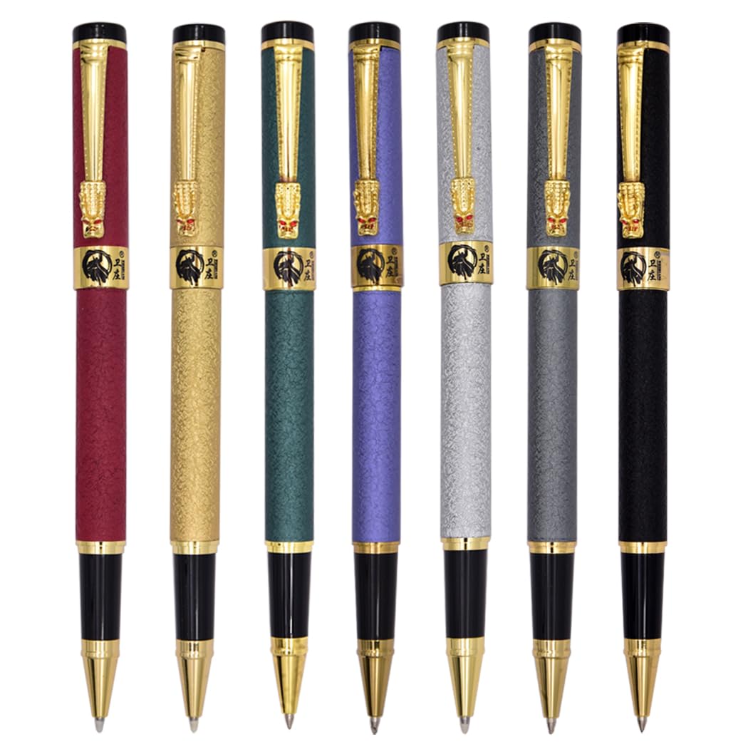 Ranvi 7 PCS Golden Dragon Red Crystal Eyes Fountain Pen,Gift Pens with Converters,Ball Pen,Mix Color