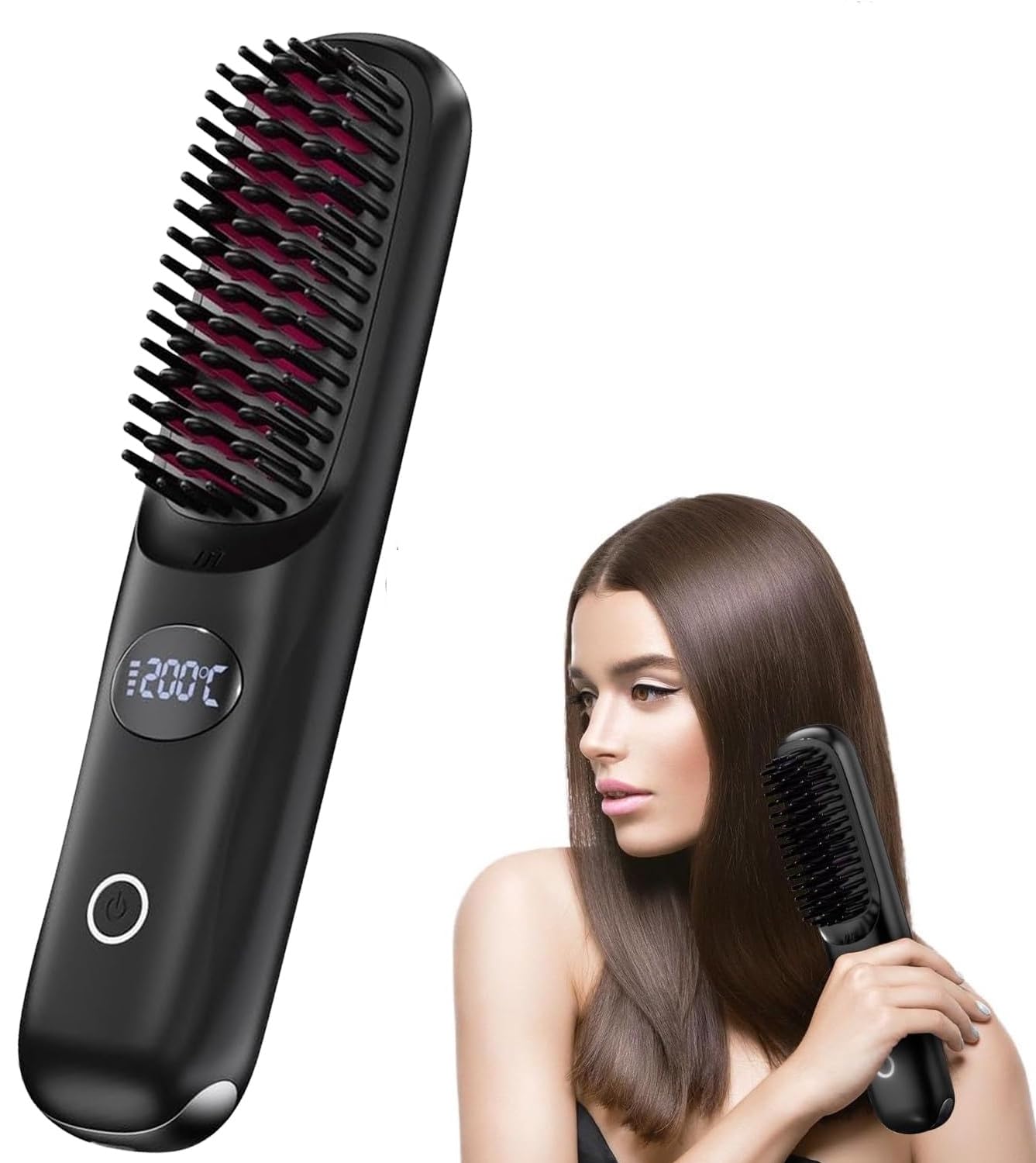 Smooth Cordless Hair Straightener Brush, Portable Straightening Brush for Travel, Ionic Hot Comb Straightener, USB Rechargeable, Suitable for All Hair Types-image-14