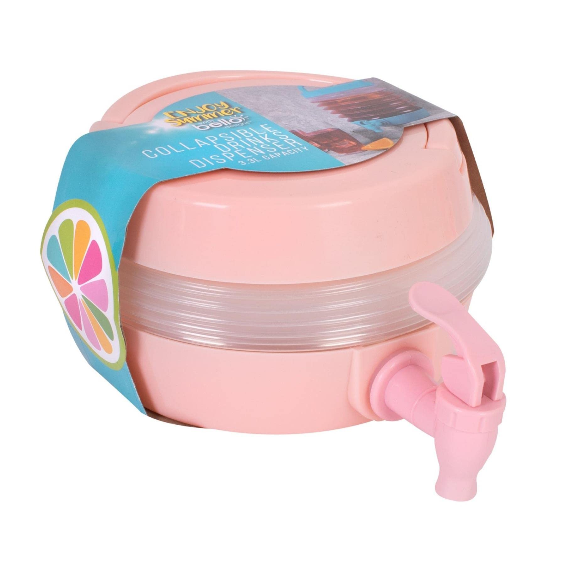 YöL Bello Collapsible Drinks Dispenser 3.3L Summer Party BBQ Camping Festival Caravan Beverage Carafe Cocktail Easy Filling Pink