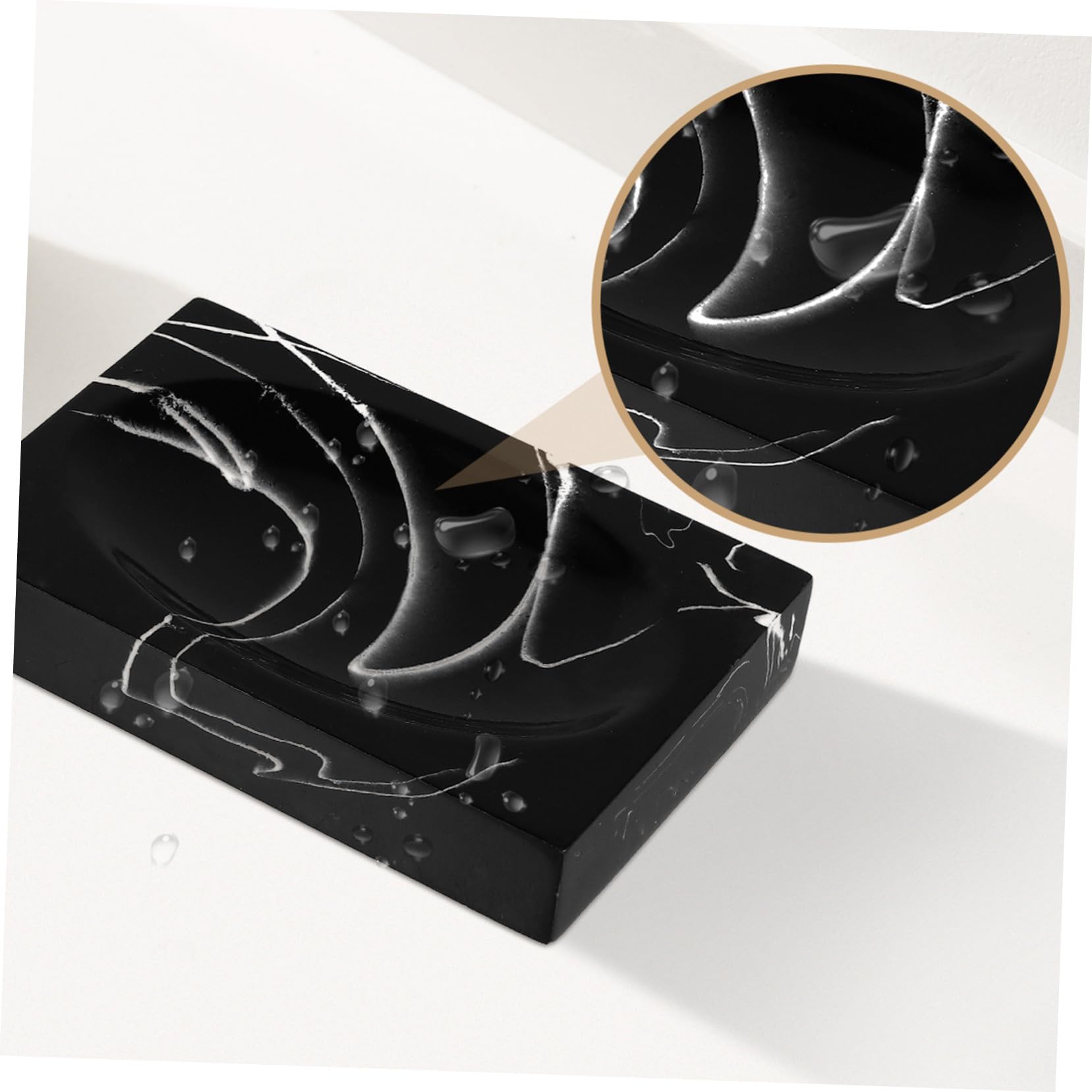 Set de Baño Marmolado de Resina Negro 5 Piezas para Lavabo | Botella de Mano, Soporte para Cepillos, 2 Vasos de Enjuague, Bandeja para Jabón, Juego Práctico de 5 Piezas