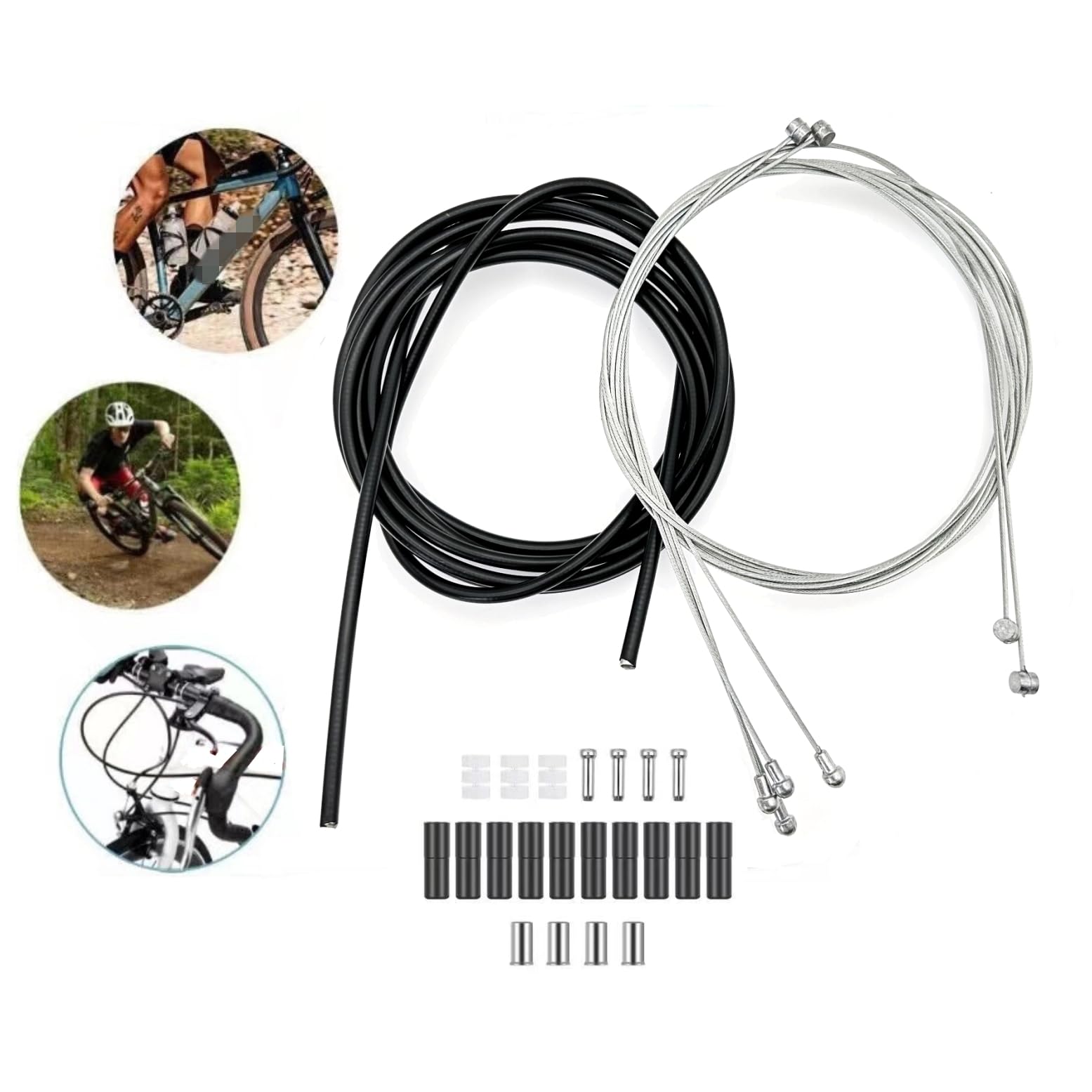 JZK Kit universale di guaine per cavi freno e cambio per bicicletta, cavi interni in acciaio inossidabile rivestiti in PVC per mountain bike e bici da strada, ricambi con tappi terminali, nero
