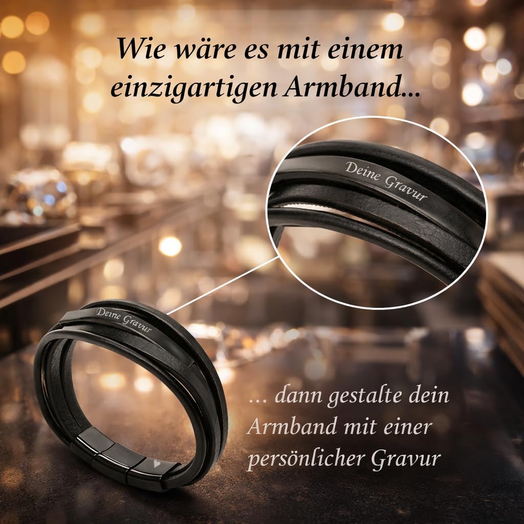 Designer Lederarmband Herren mit Gravur - Personalisiertes Männerarmband mit Namen Datum - Geschenk für Freund Papa zu Weihnachten - Aus Echtleder
