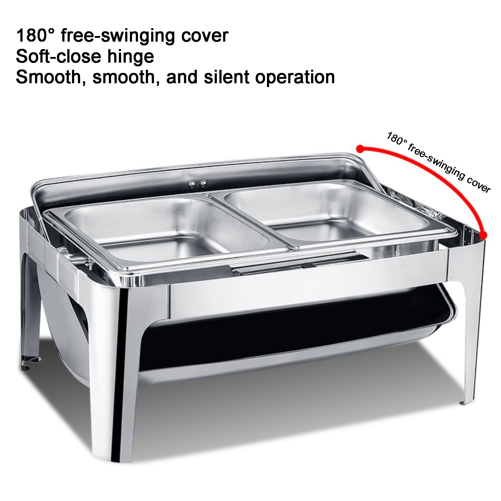 Set da buffet con scaldavivande con coperchio a rullo, vassoio espositivo per servire cibo, contenitore scaldacondimenti in acciaio inossidabile per hotel e matrimoni (argento-B, 10 cm/2 griglie) (ar