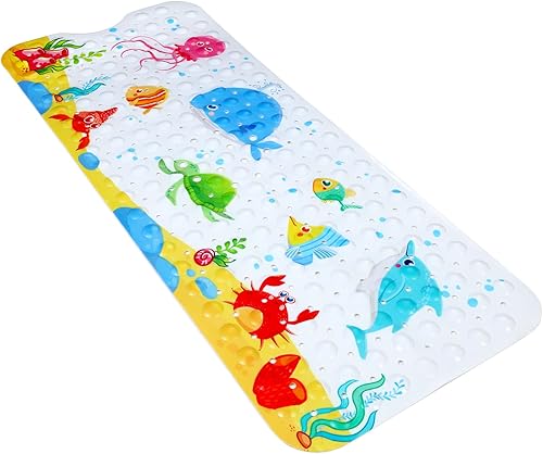 Secopad Tapete de baño para niños para bañera antideslizante 40 x 16 pulgadas grande de dibujos animados antideslizante tapete de baño para bebé