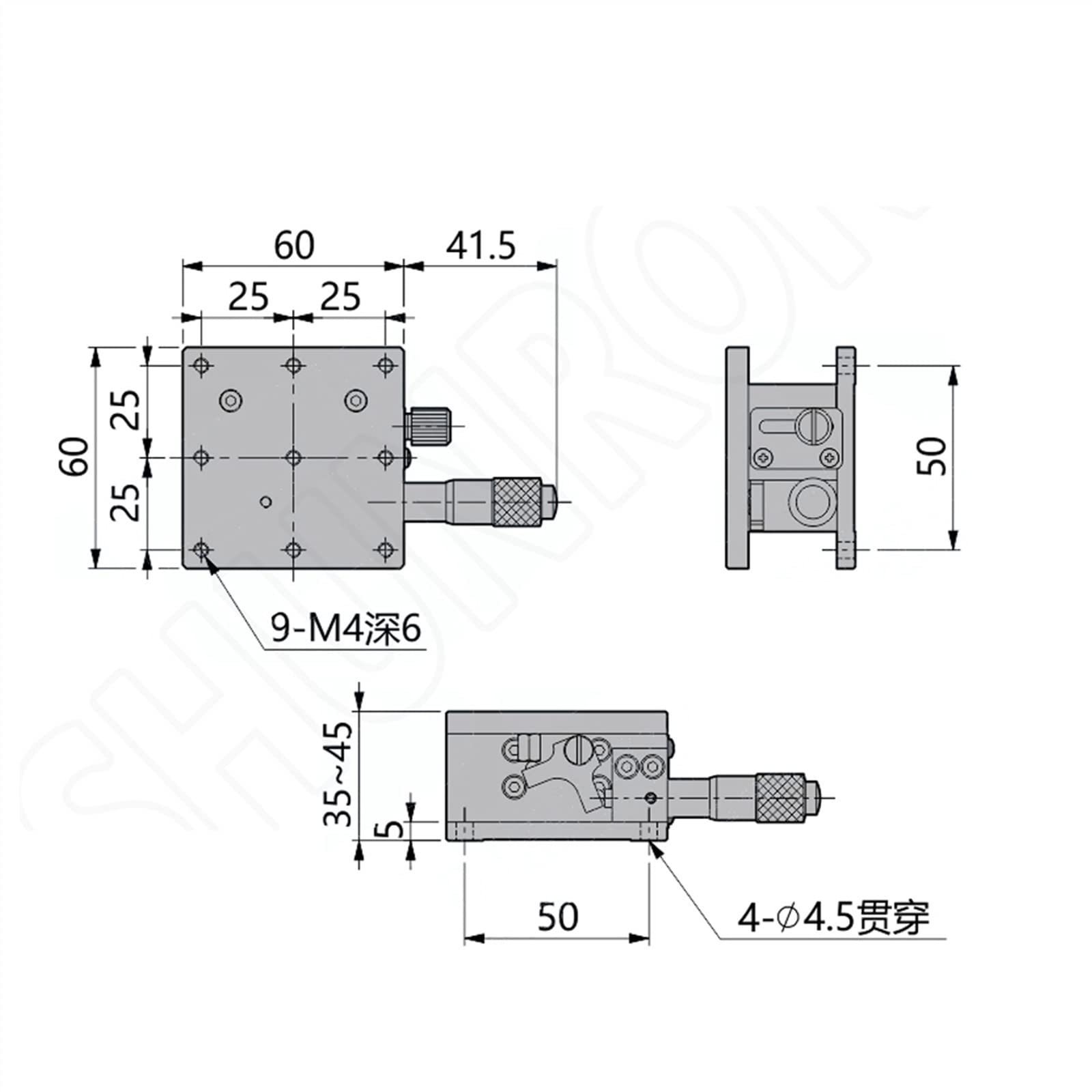 Guide lineari Spostamento Ottico Mobile dell'asse Z Piattaforma di Regolazione fine Sollevatori Regolabili in Altezza Tavolo Scorrevole 60x60mm Stazione di rifilatura