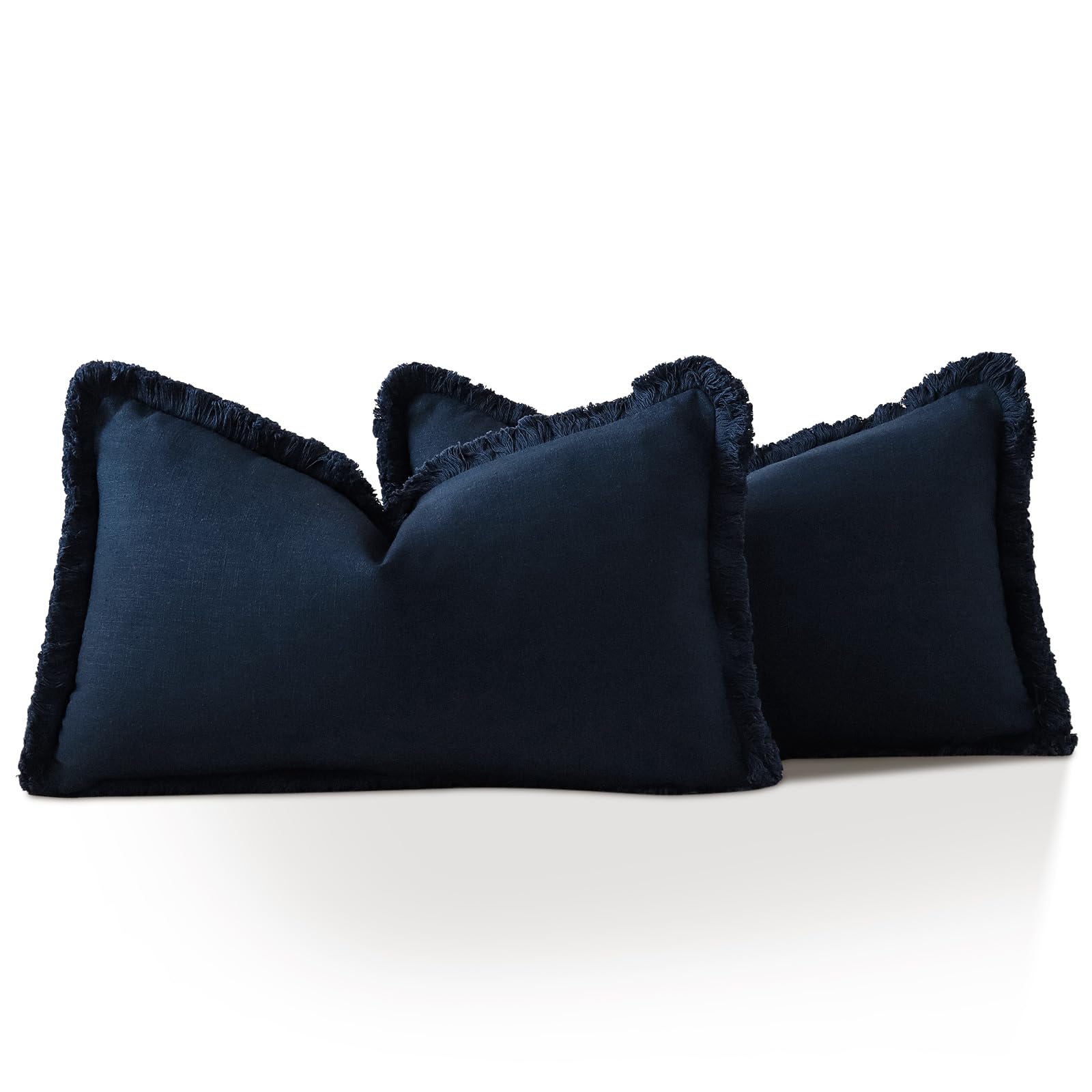 OTOSTAR Set di 2 federe decorative in lino con frange, 30 x 50 cm, morbide federe per cuscino lombare, con nappe, decorazione per la casa, per divano, patio, letto, soggiorno, blu navy