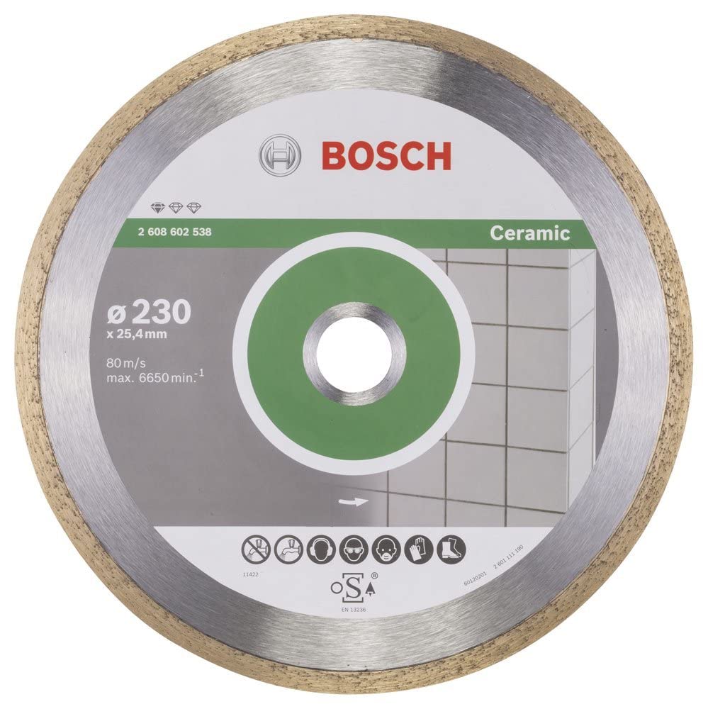 Bosch Professional 1 x Disco Tronzador de Diamante Standard for Ceramic, para Piedra, Azulejos, Cerámica, Ø 230 x 25.40 x 1.6 x 7 mm, Accesorios para Cortadores de Azulejos