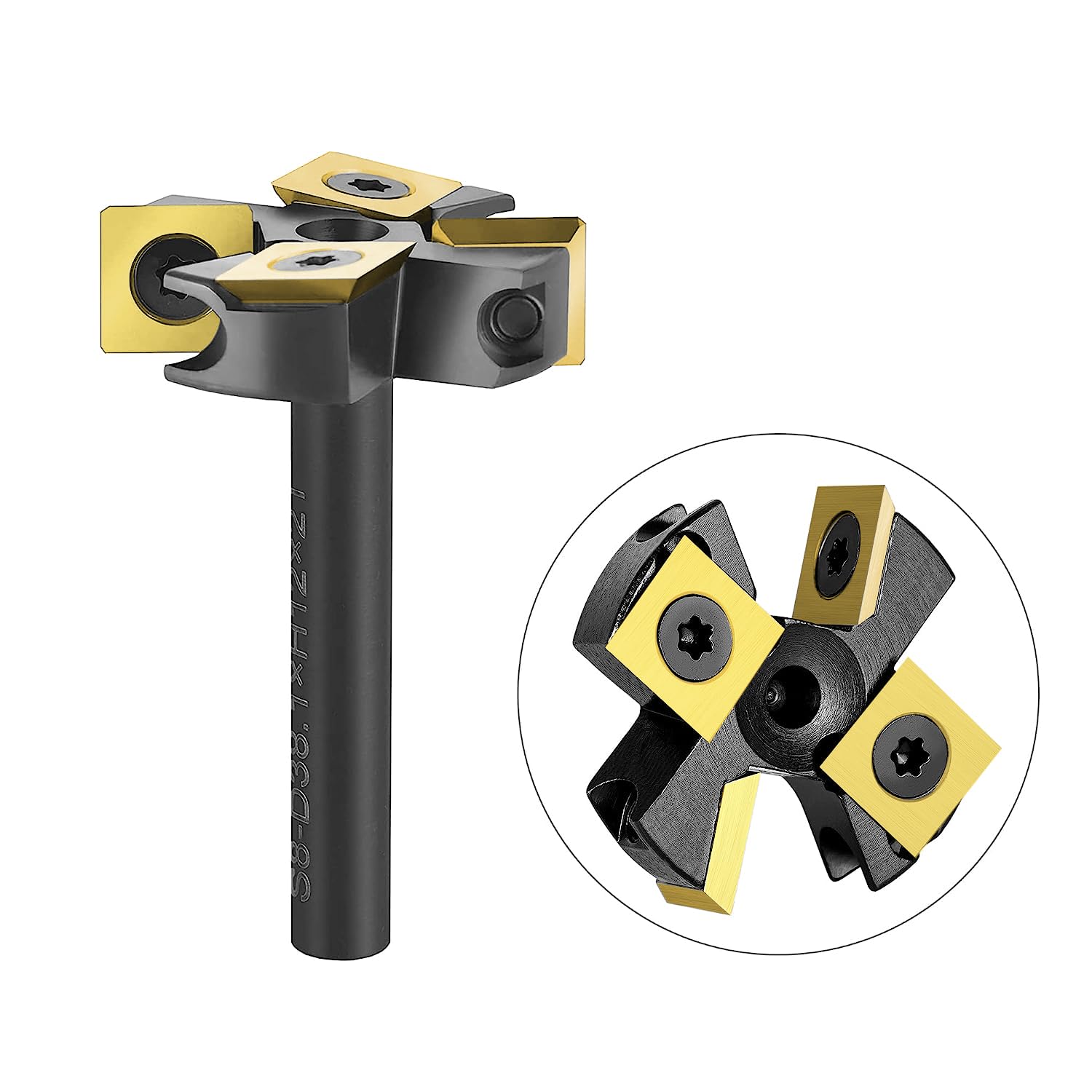 SpeTool Fraise à Surfacer 8mm Diamètre de Tige 38,1 mm Diamètre de Coupe Coupeur de Bois Fraise CNC Fraise de Defonceuse a Bois avec 2+2 Inserts avec revêtement ATS Fraise de Rabotage Défonceuse