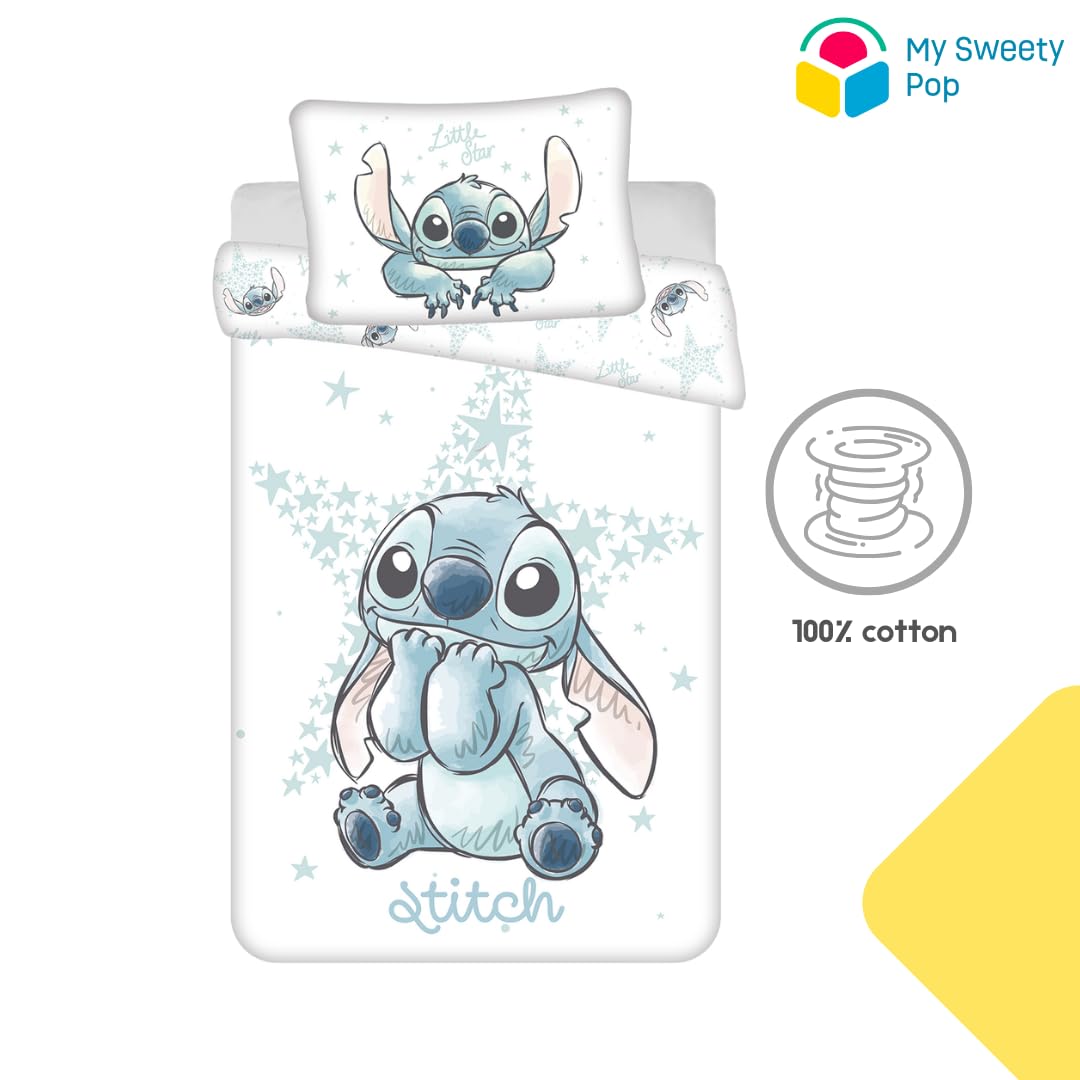 My sweety pop - Parure de lit pour bébé Stitch- 2 Pieces - Enfant - Housse de Couette - Réversible - 100 x 135 - Taie d'oreiller - 40 x 60 cm Literie - 100% Coton