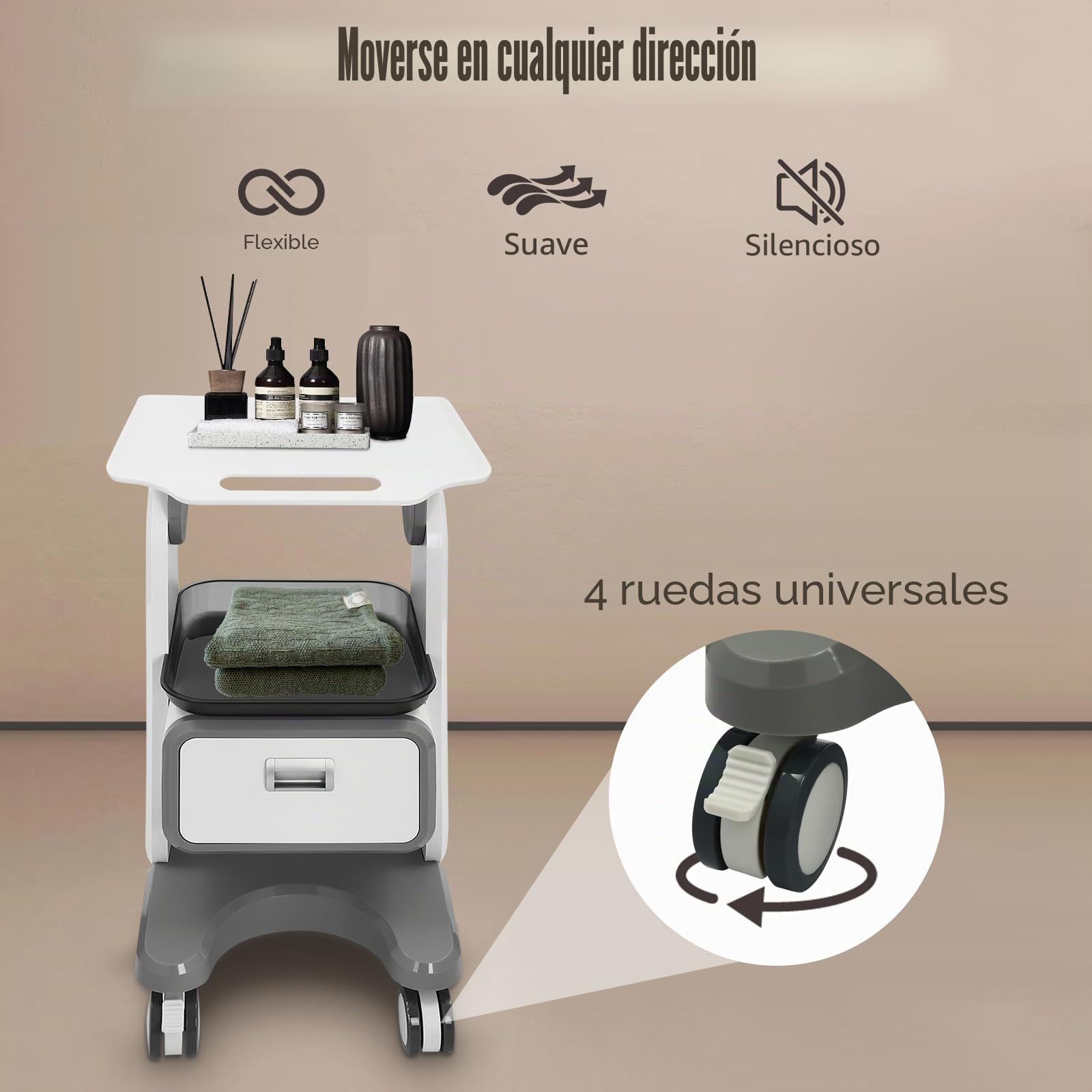 Carrito médico portátil con cajones, carrito de belleza, carrito de belleza, carrito con ruedas, carrito de peluquería, carrito de herramientas con compartimento de almacenamiento y rueda de