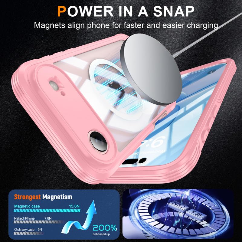 Image of LuxuryKase Shockproof Front & Back Cover for iPhone Air with Full Body Protection | Strong Grip | Camera & Screen Guard | Wireless Charging Support | Durable TPU+PC Design - Pink