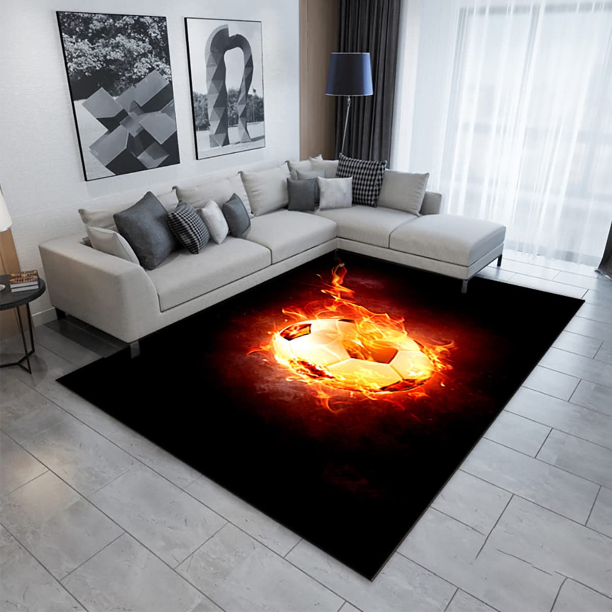 Fußball Teppich Schlafzimmer Wohnzimmer Küche Teppiche Sport Fußballplatz Bodenmatte Fußmatten Badezimmer Teppich Gymnastikmatte Wurf Teppiche Kinderspiel Krabbel Matte (Schwarz,140x200 cm)