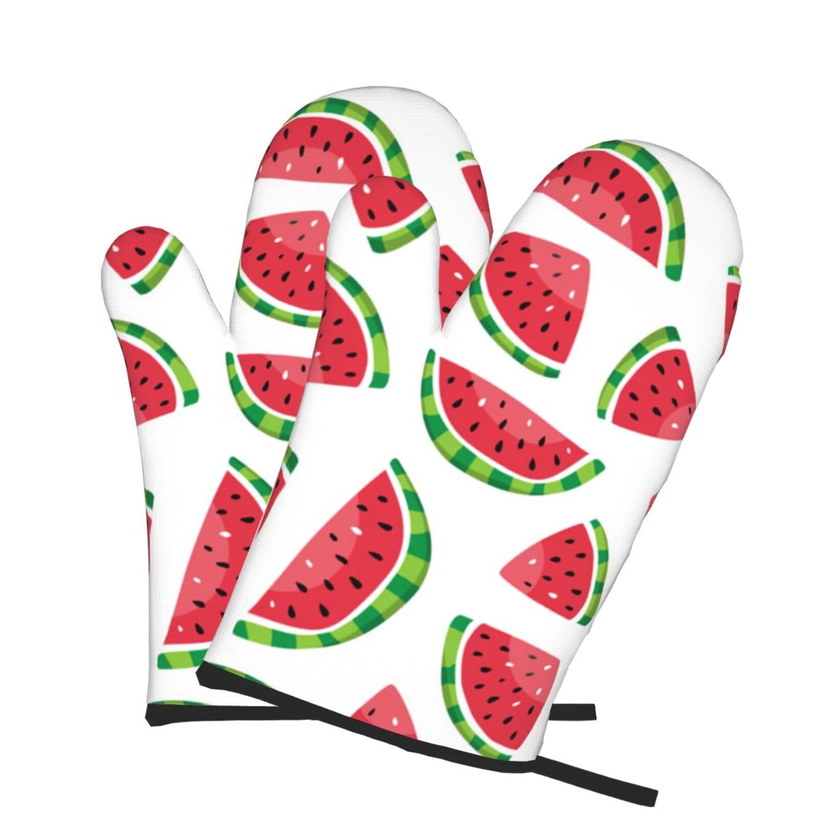 Oven Mitts Set of 2 Pcs, Watermelon Slice Prints Heat Resistant Kitchen Gloves for Cooking Baking Grilling