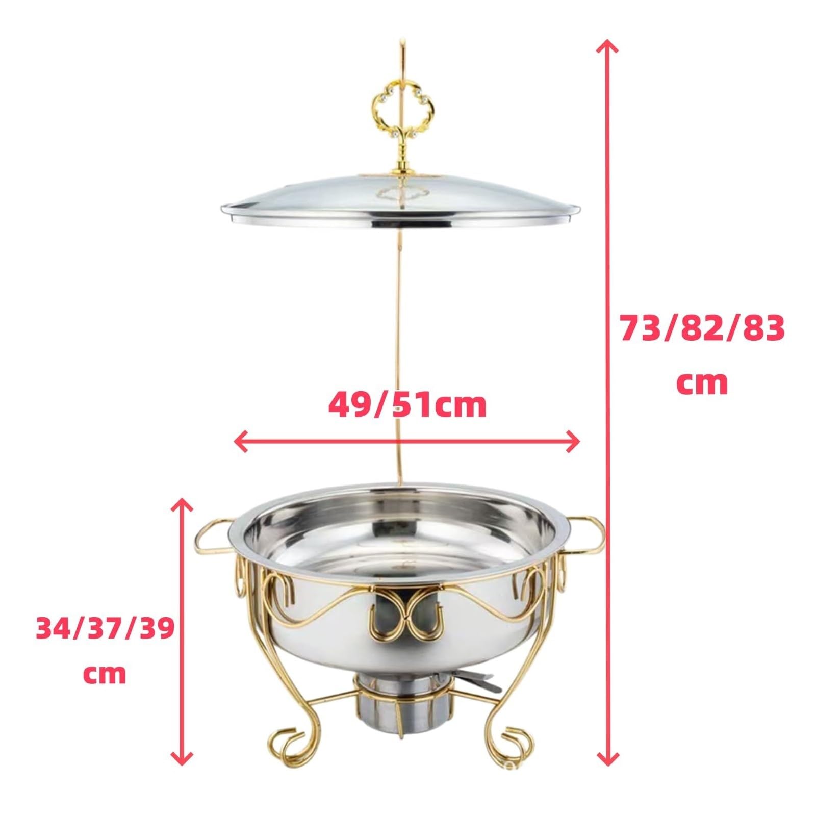 Scaldavivande Rotondi in Acciaio Inox for Buffet | Fornello da pranzo con coperchio sospeso Chafer con clip, coperchio e adatto for alimenti for feste(8L)