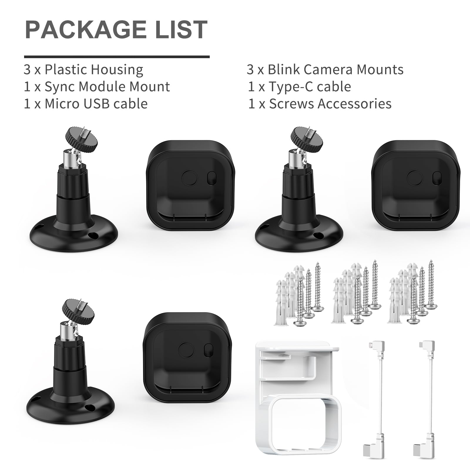 All-New Blink Outdoor Camera Housing and Mounting Bracket, 3 Pack Protective Cover and 360 Degree Adjustable Mount with Blink Sync Module Outlet Mount for Blink Camera Security System (Black)