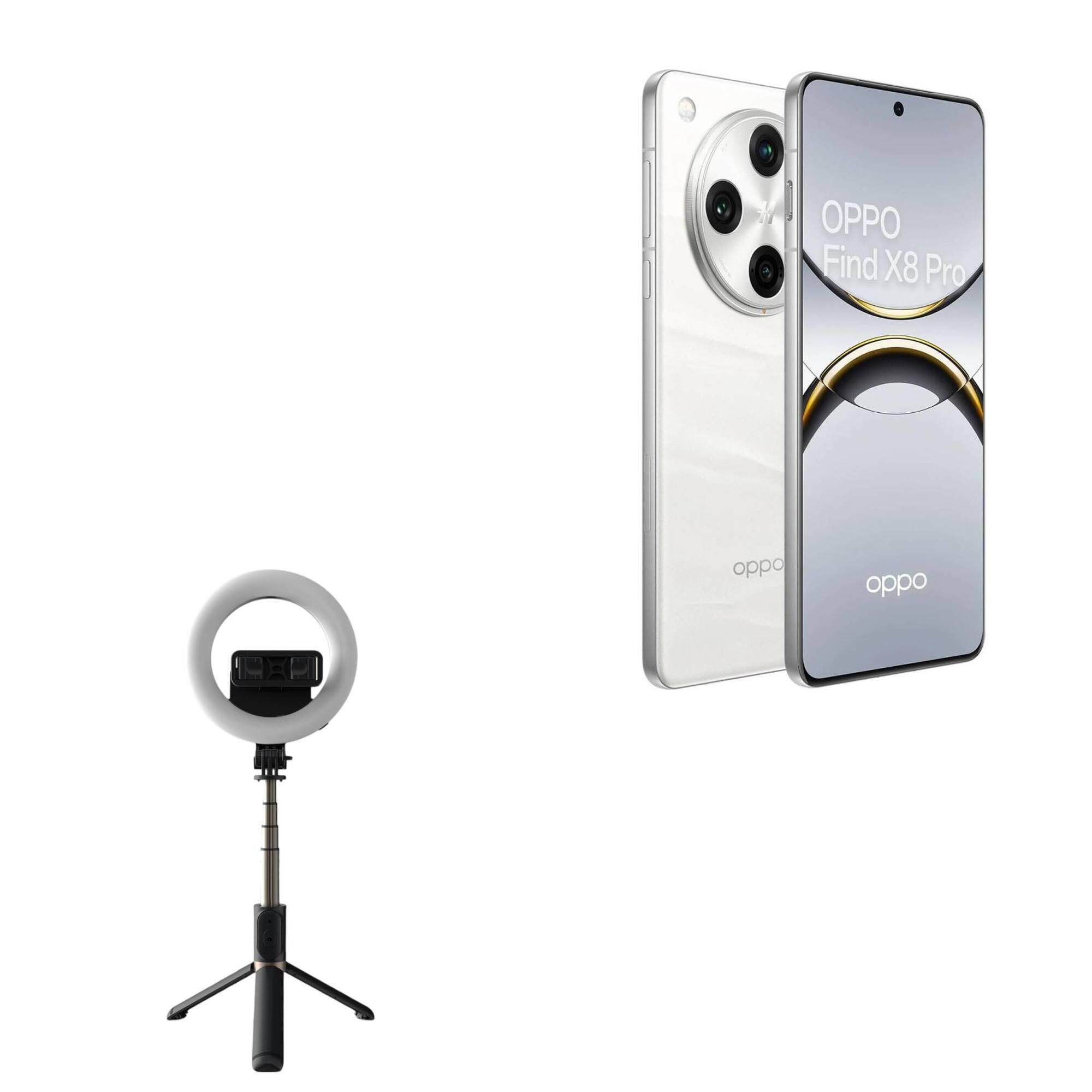 BoxWave Stand and Mount Compatible with Oppo Find X8 Pro - RingLight SelfiePod, Selfie Stick Extendable Arm with Ring Light - Jet Black