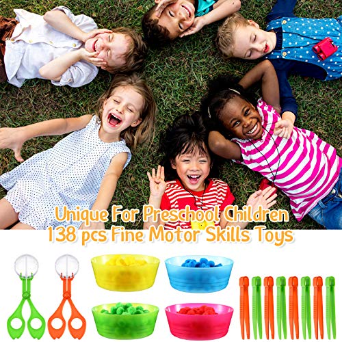 138 Pieces Fine Motor Skills Toys for Early Education and Sorting Counting Training Development, For Ages over 3 Including 8 Sorting Bowls 2 Scissors Clip 8 Tweezers and 120 Colorful Plush Balls - Image 7