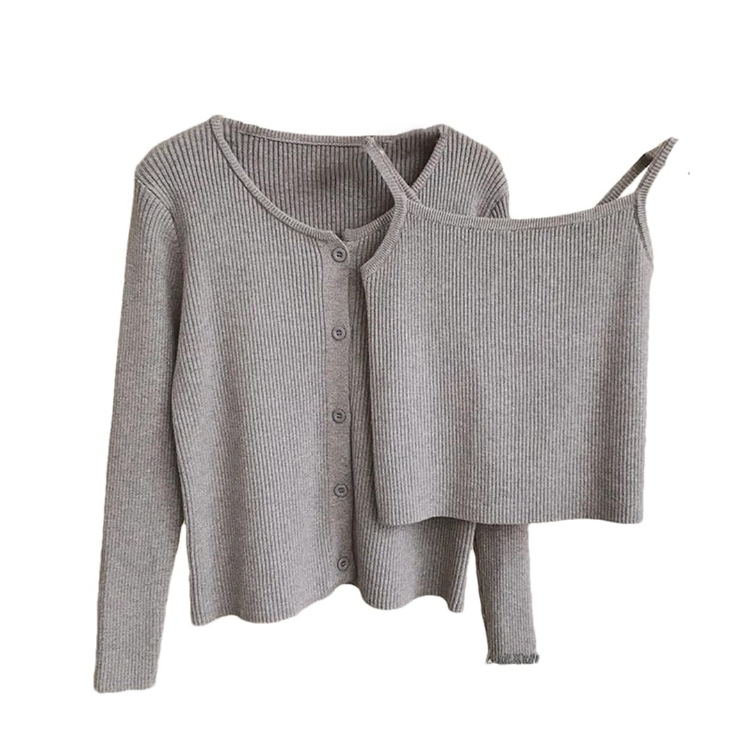 Einreihiges Damen-Tanktop und Strickjacke, zweiteiliges Set