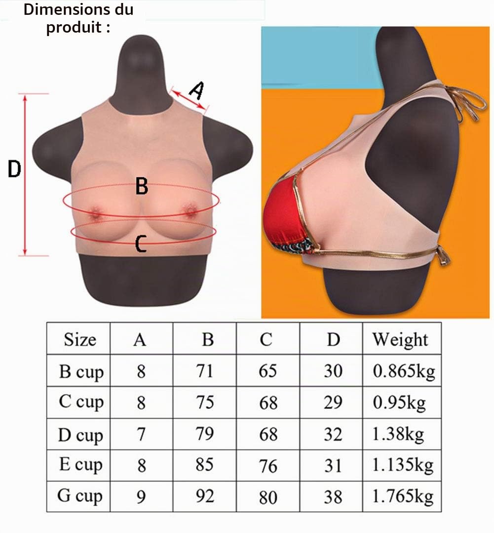 FSYH Formes Mammaires en Silicone Forme De Plaque avec Remplissage de Soie, B-G Faux Seins De Gilet pour Travestis Drag Queen Mastectomie ProthèSe Transgenre Cosplay
