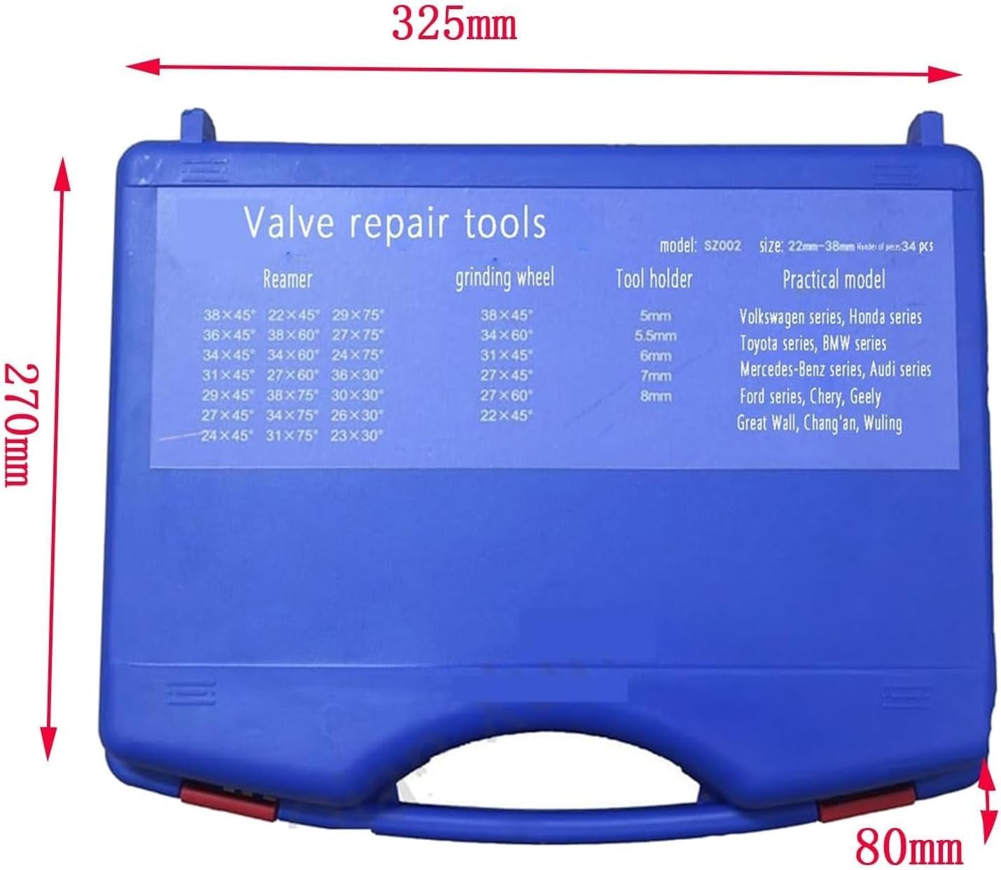 Set di 34 utensili per alesatore e mola per sedi valvole, kit di riparazione automobilistico ad alta precisione per manutenzione motore, adatto per 22-38 mm, essenziale per meccanici e progetti fai da
