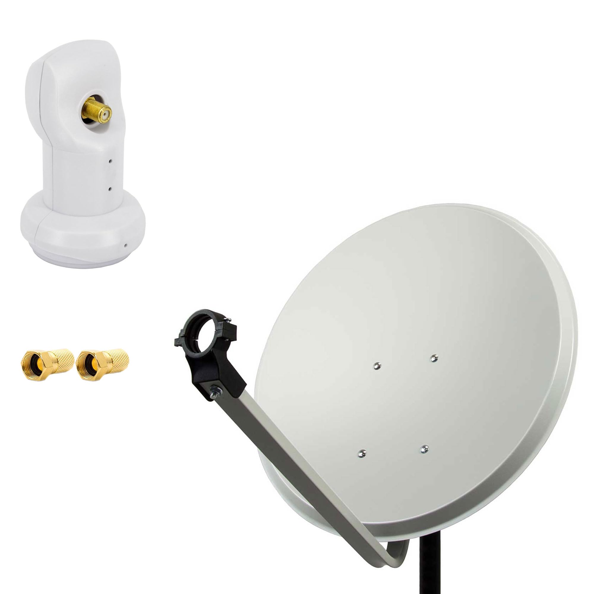 PremiumX Satelliten-Komplettanlage 80cm Antenne Hellgrau Satellitenschüssel TV Schüssel Satellitenantenne SAT Single LNB 2X F-Stecker