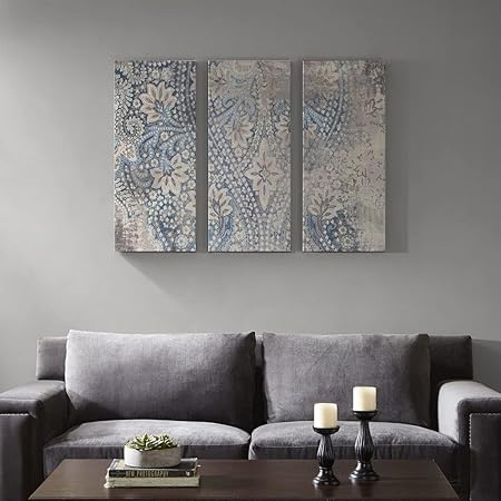 Amazon.com: Madison Park, Weathered Damask Walls 3 Piece Set Wall Art, Modern Abstract Design, Global Inspired Damask Print Living Room Accent Décor, Blue Multi, 15 X 35: Posters & Prints