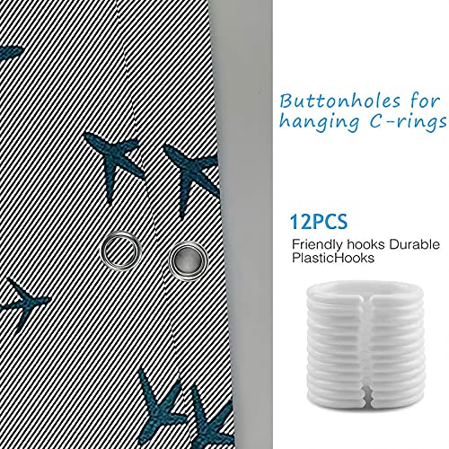 Rideau de douche anti moisissure 180x200 polyester avions lavable pour douche