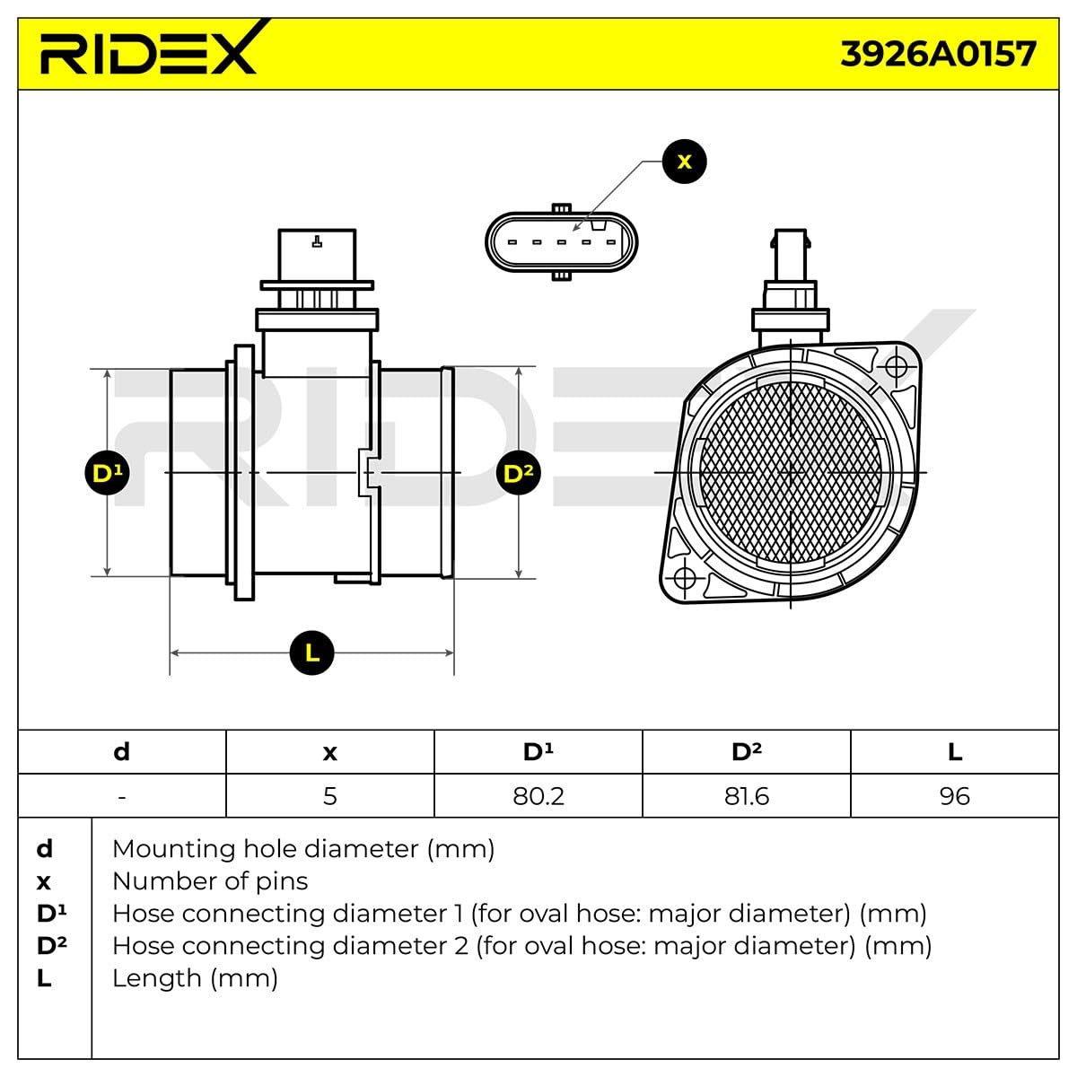 RIDEX 3926A0157 Medidor de masa de aire Compatible con KIA CEE'D SW ED