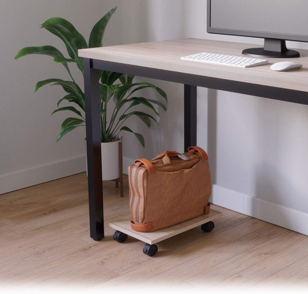 Indian Decor. 61286 Wooden Oak Computer Tower Floor CPU Stand Holder Cart Under Desk with Wheels 2