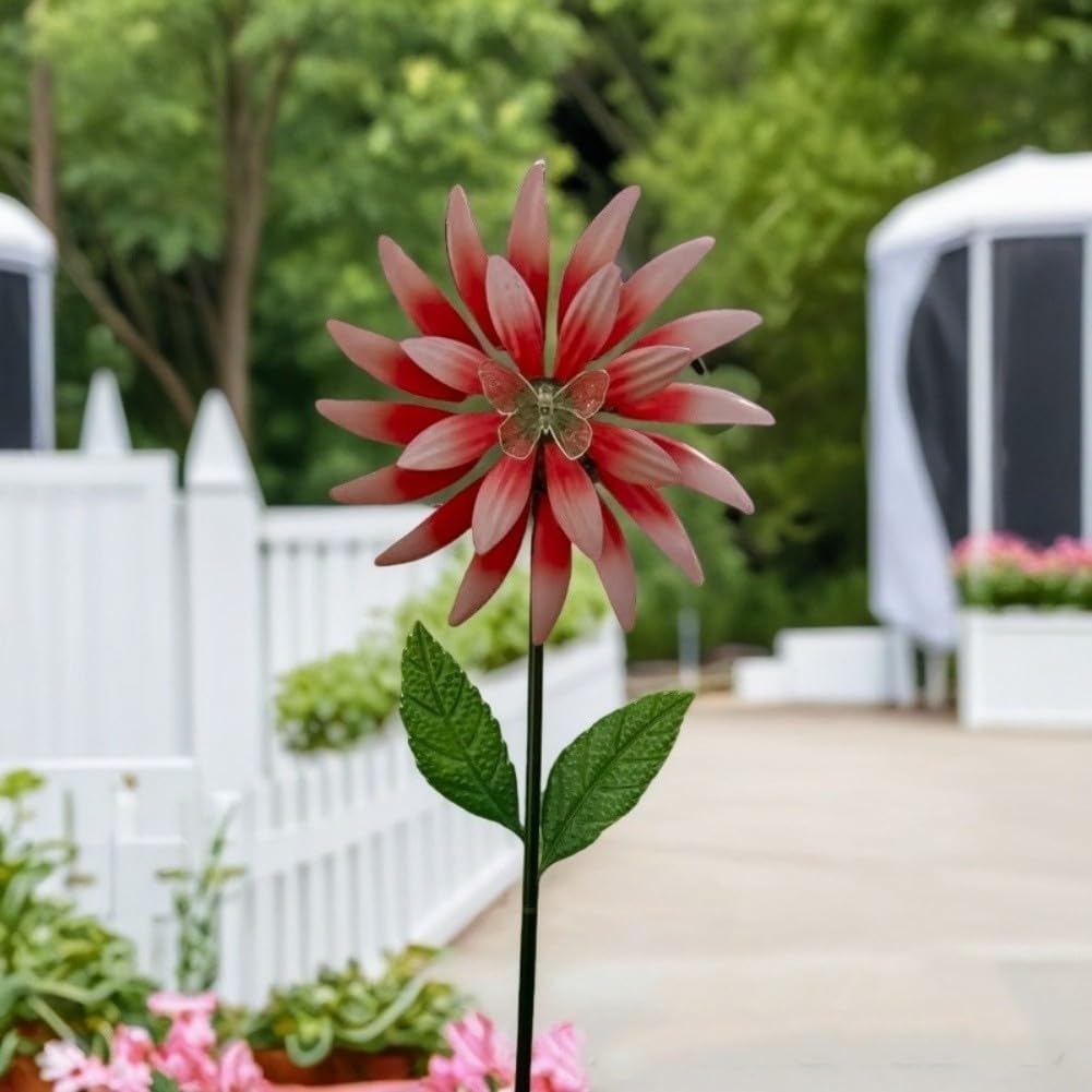 Girandola a vento in metallo, a energia solare, decorazione da giardino con luci, 89 cm, in acciaio, per esterni (giallo)