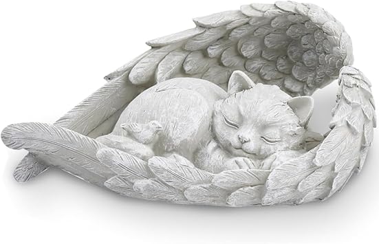 Cat Memorial Stone,Cat Angel Memorial Statue Memorial Stone Cat with Angel Wings Resin Statue Cat Figurines is Placed in The Outdoor Garden or Tombstone,Cat Statue Resin