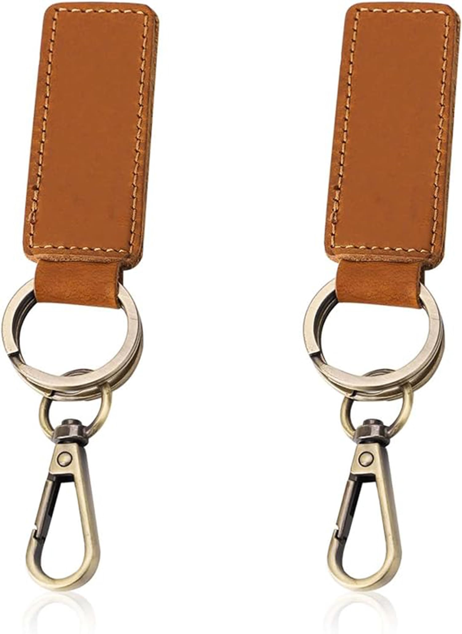 2pcs Leather Key Chain Holders, Double Ring Retro Car Key Keychain Universal Key Fob Keychain Leather Keyring Key Pouch Key Clip for Men Women(Brown)