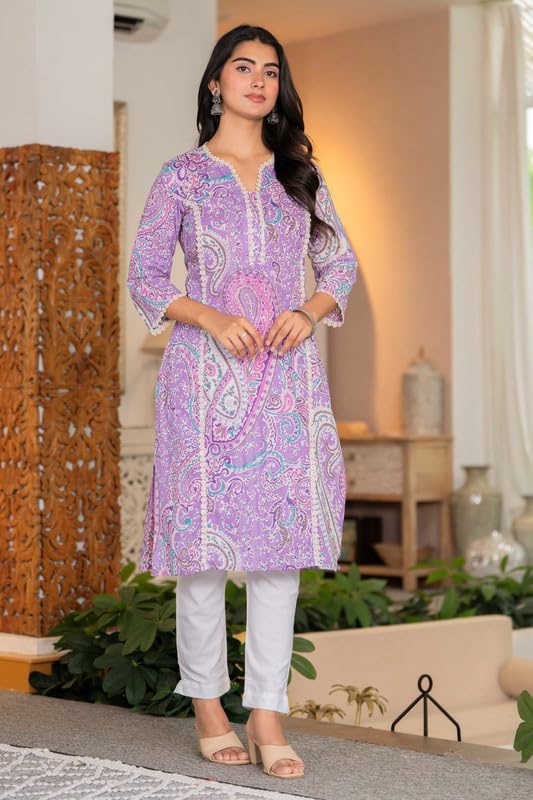 Image of Women's Pure Cotton Floral Printe Straight Single Kurti
