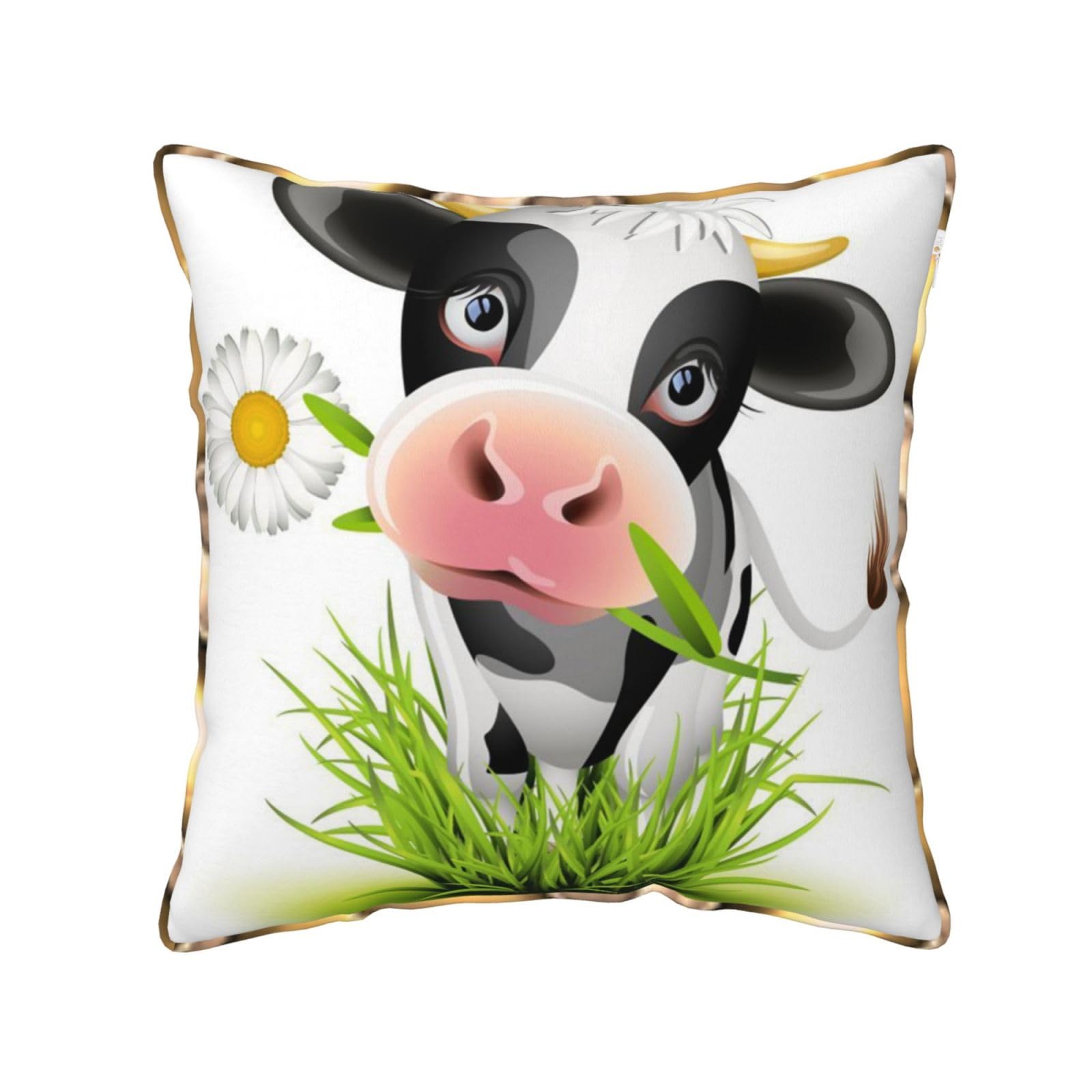 AUBKFELD Cute Cow Printed Velvet Cushion Cover 50x50 CM with Gold Edging Strip, Square Pillowcase Soft Throw Pillow Covers Case Decorative for Living Room Sofa Couch Bed Bench
