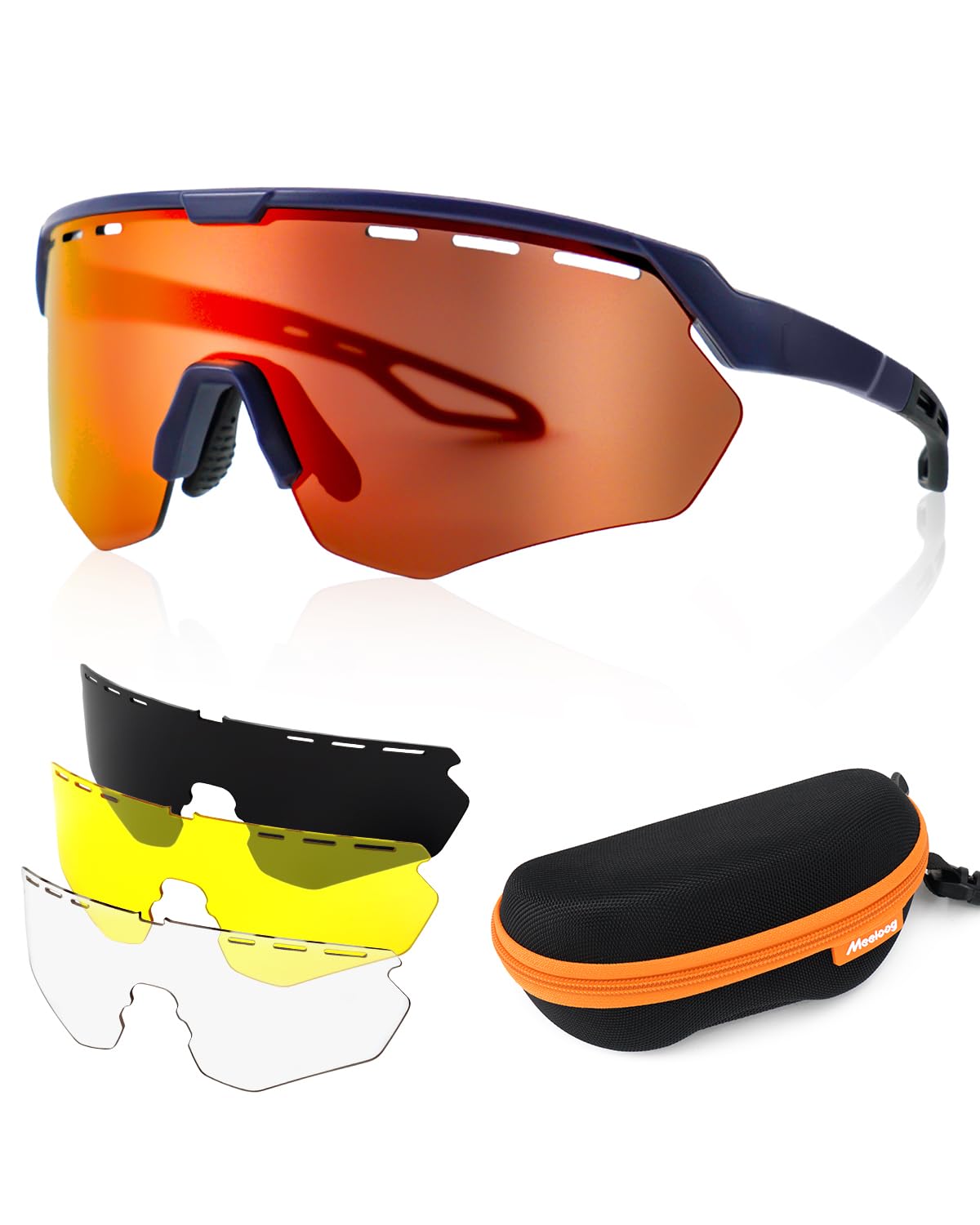 Meeloog Cycling Glasses for Men Women with 3 Lens Polarized Night Vision UV Protection Pickleball Baseball Running Sports Sunglasses Wear Lightweight