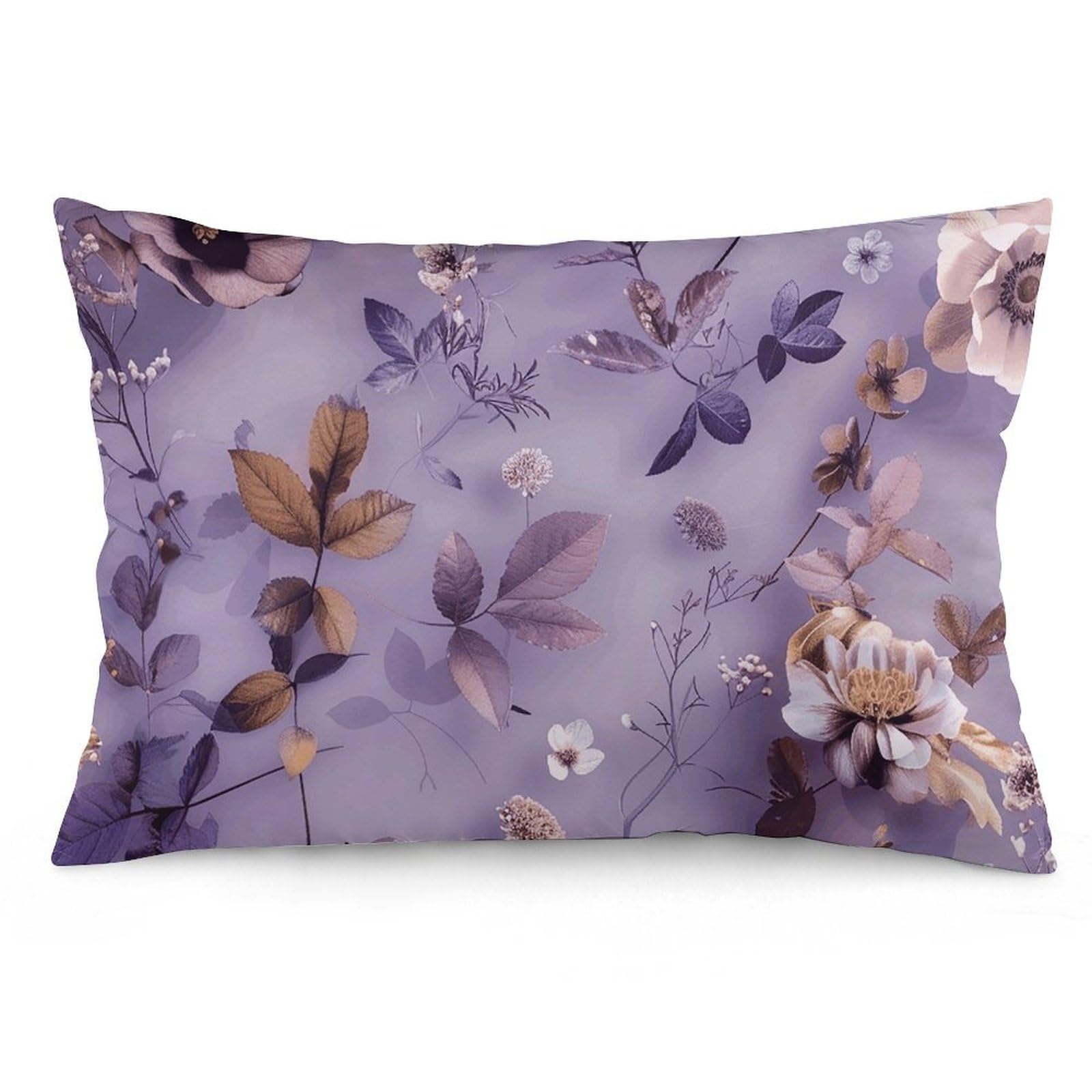 2 Pack Pillow Cases for Hair and Skin, Soft Breathable Pillow Case Covers with Hidden Zipper, Flowers and Leaves Pillowcase 12 "x20 Pillow Covers for Sleeping Gift