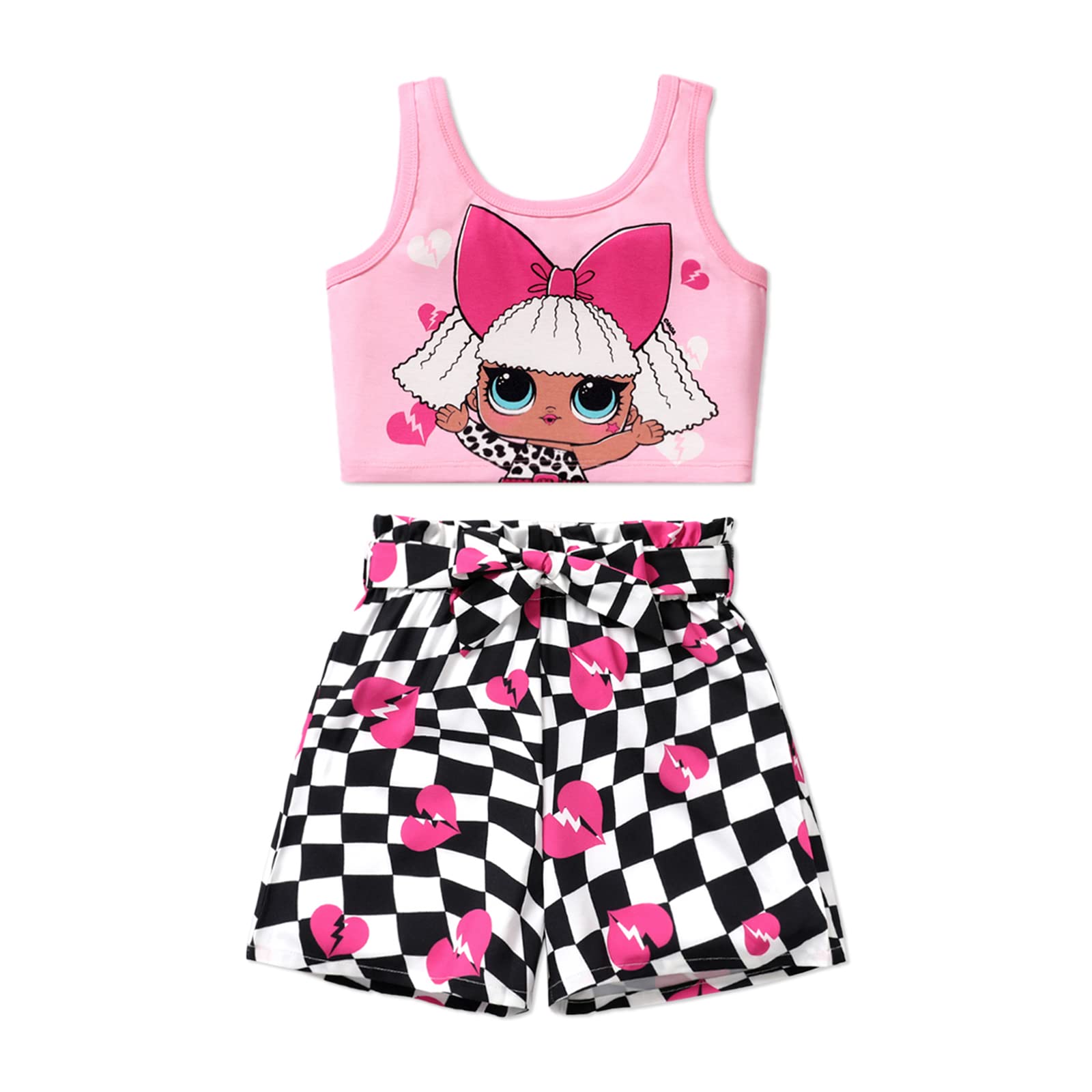 L.O.L. Surprise! Girls Clothes Set Doll Print Sleeveless Tank Top and Shorts Kids Girl Clothes