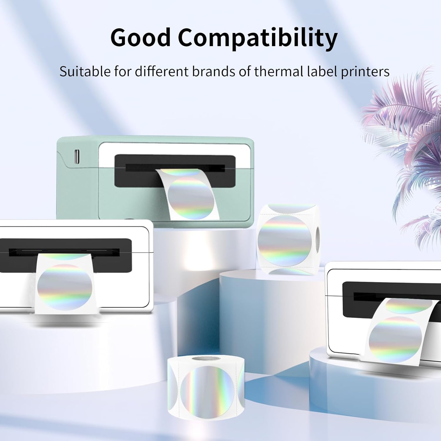 1.5" Holographic Direct Thermal Label Stickers, Round Printable Rainbow Glitter Thermal Printer Sticker Labels for Gift Wrapping, Self-Adhesive DIY Custom Logo Design- Silver - Image 3