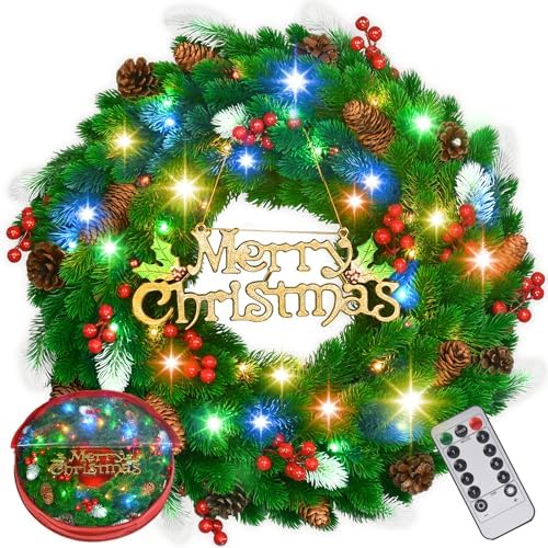 18 Inch PreLit Artificial Christmas Wreath with Lights