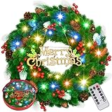 18 Inch Pre-Lit Artificial Christmas Wreath with Lights, Lighted Christmas Wreath for Front Door...