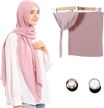 Jonglroy Muslim Chiffon Hijab magnets Head Scarf with Matching Tie Back Jersey Undercap