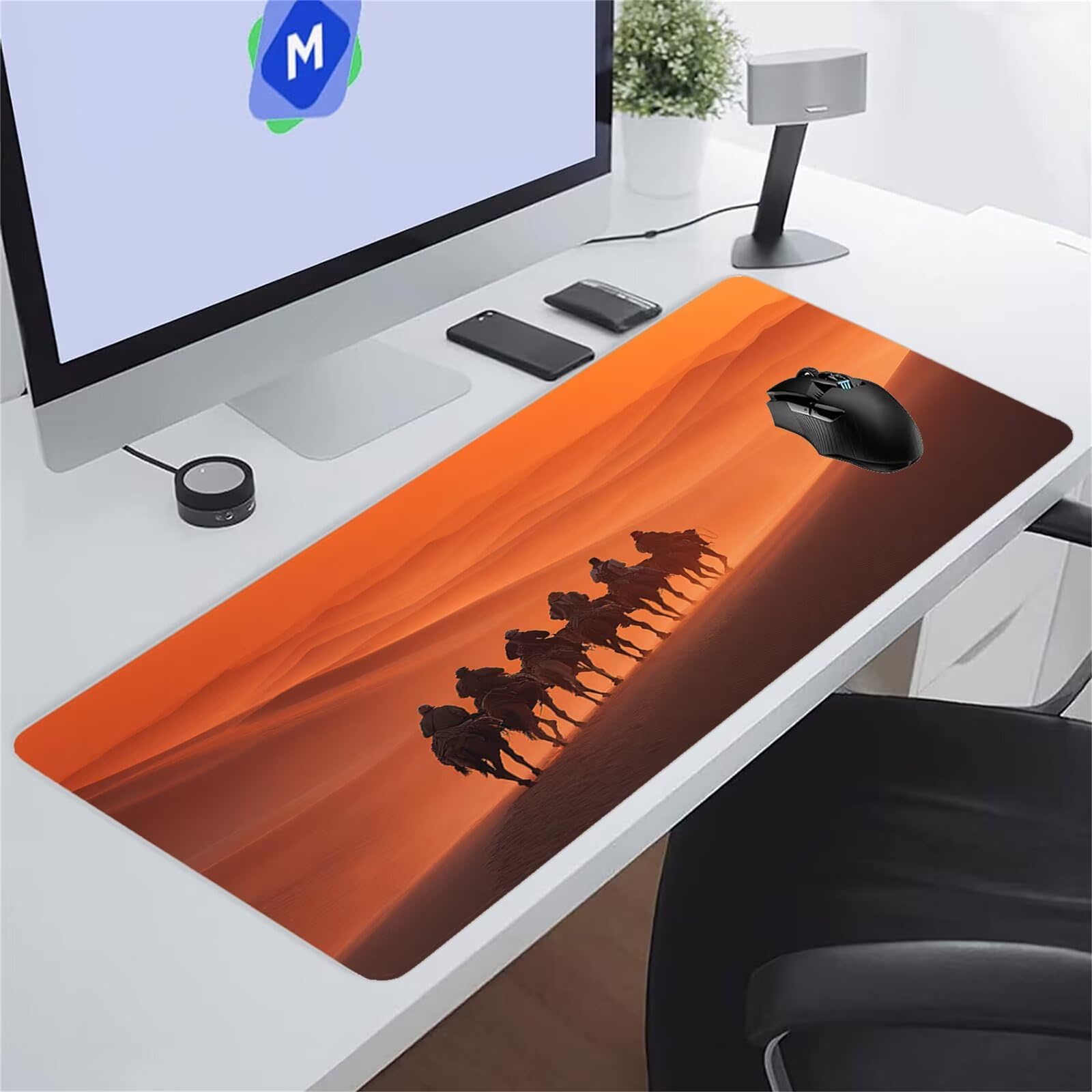 Tapis de Souris XXL Gaming Paysage Désertique Tapis de Souris Gamer 1500x800x3 mm Grand Tapis de Bureau avec Base en Caoutchouc Antidérapante pour Bureau, Études, Gaming