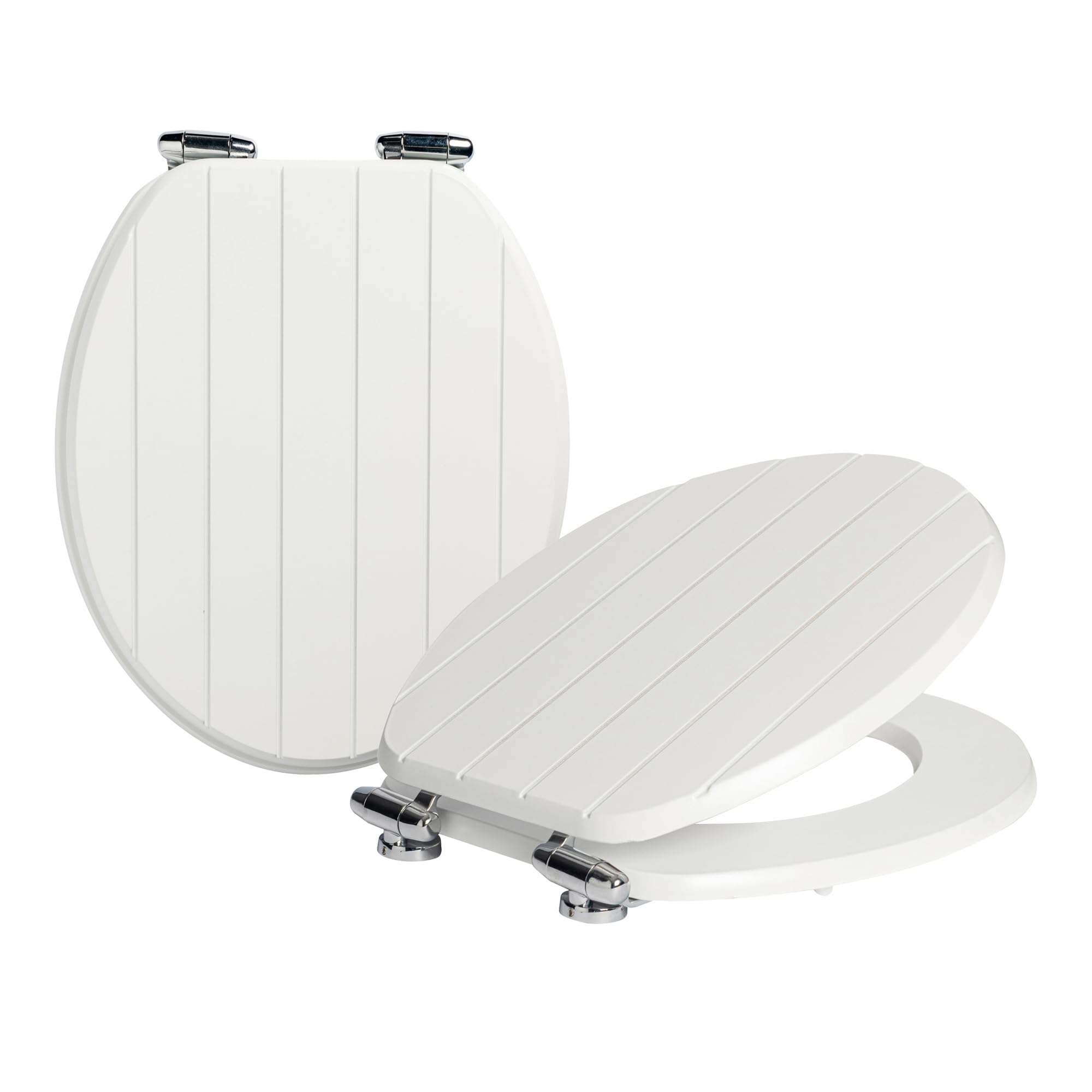 Harbour Housewares Soft Close Toilet Seats - White - Pack of 2 - Oval Shaped Wooden Toilet Seat Antibacterial Loo Lid with Universal Chrome Hinges, Fixings & Fittings