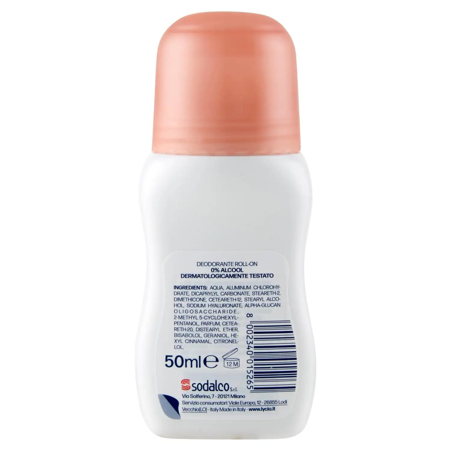 12x Lycia Deodorante Roll-On Beauty Care,Deodorant 0% Alkohol - Deo 50ml + Beni Culinari Kostenloser Schlüsselanhänger